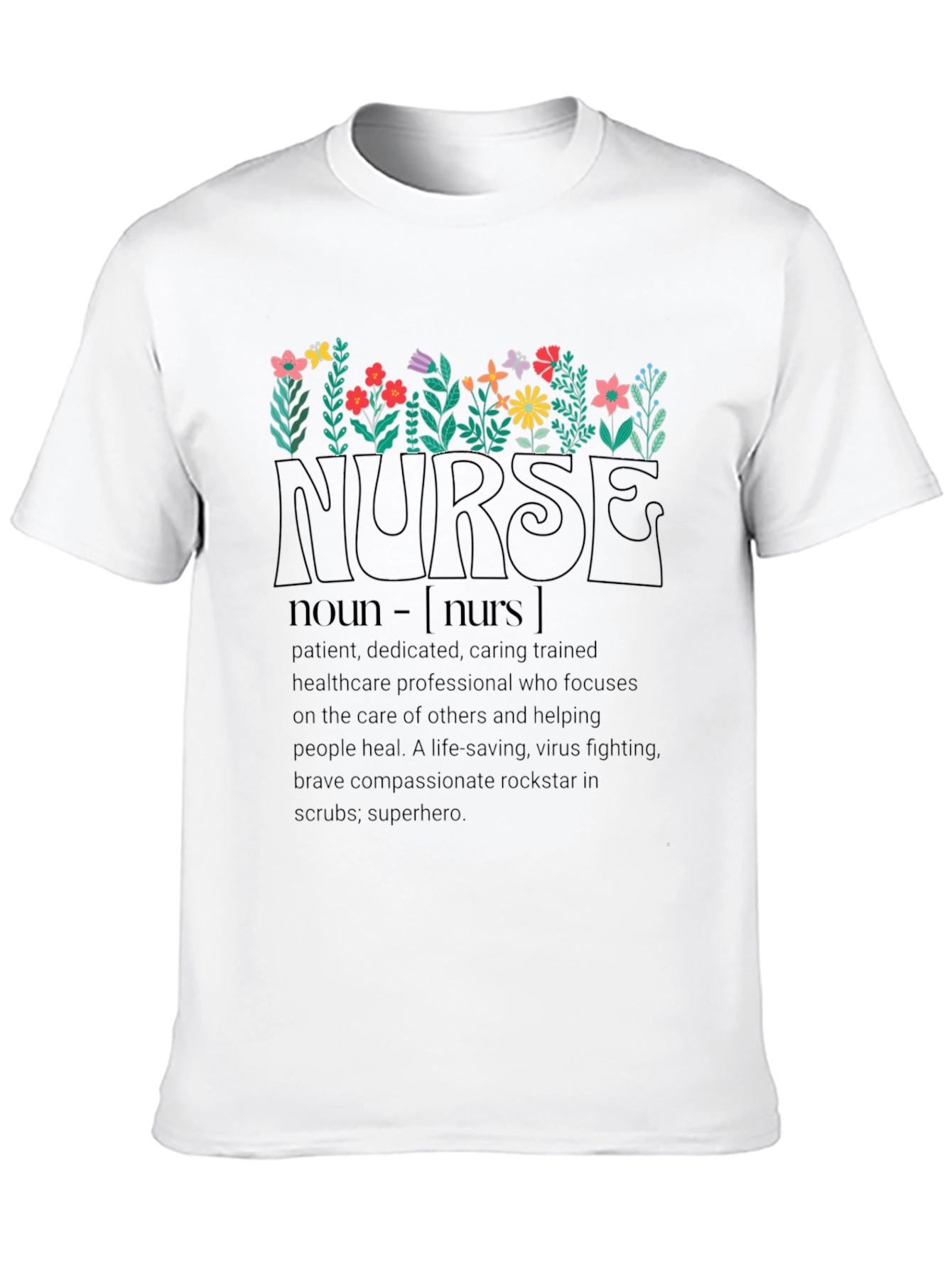 Floral Nurse Definition Black T-Shirt