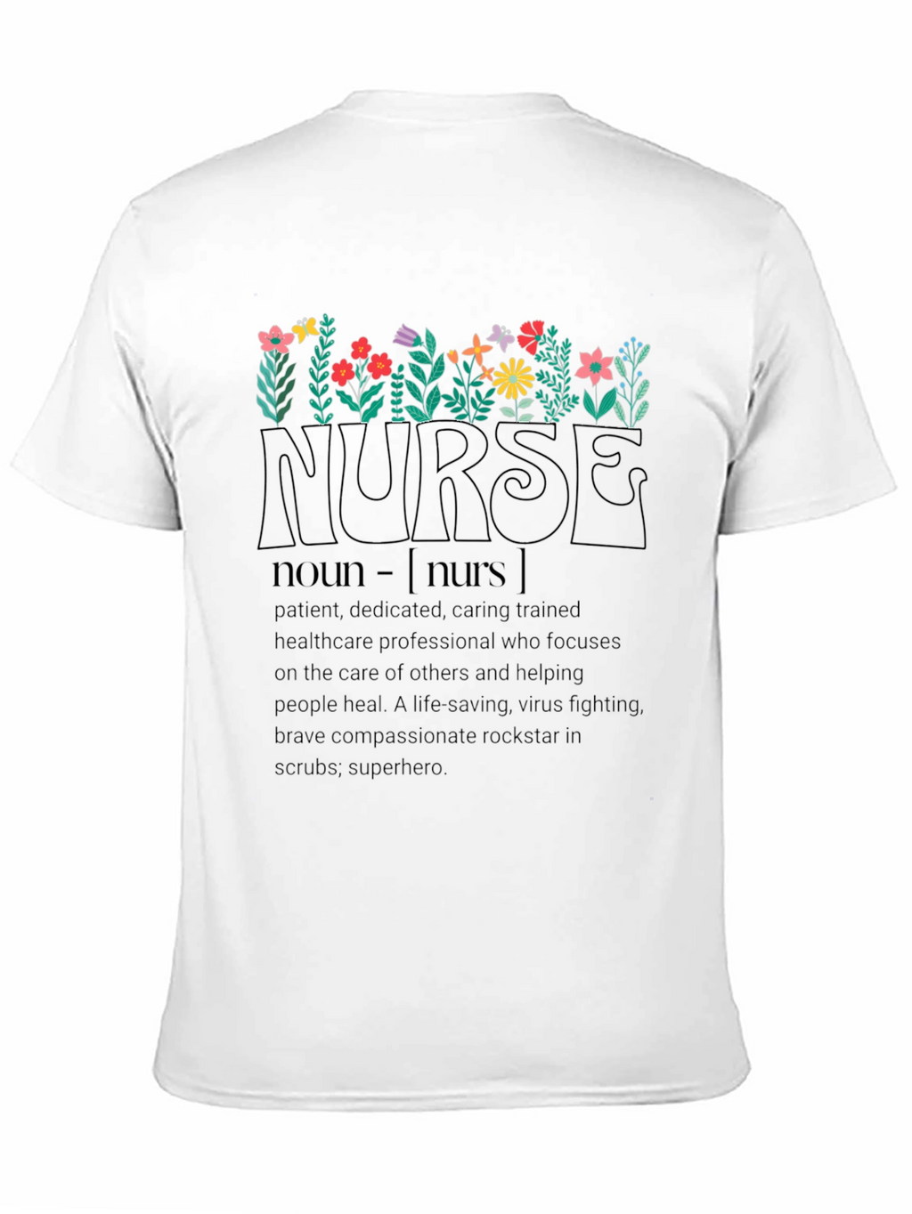 Floral Nurse Definition Black T-Shirt