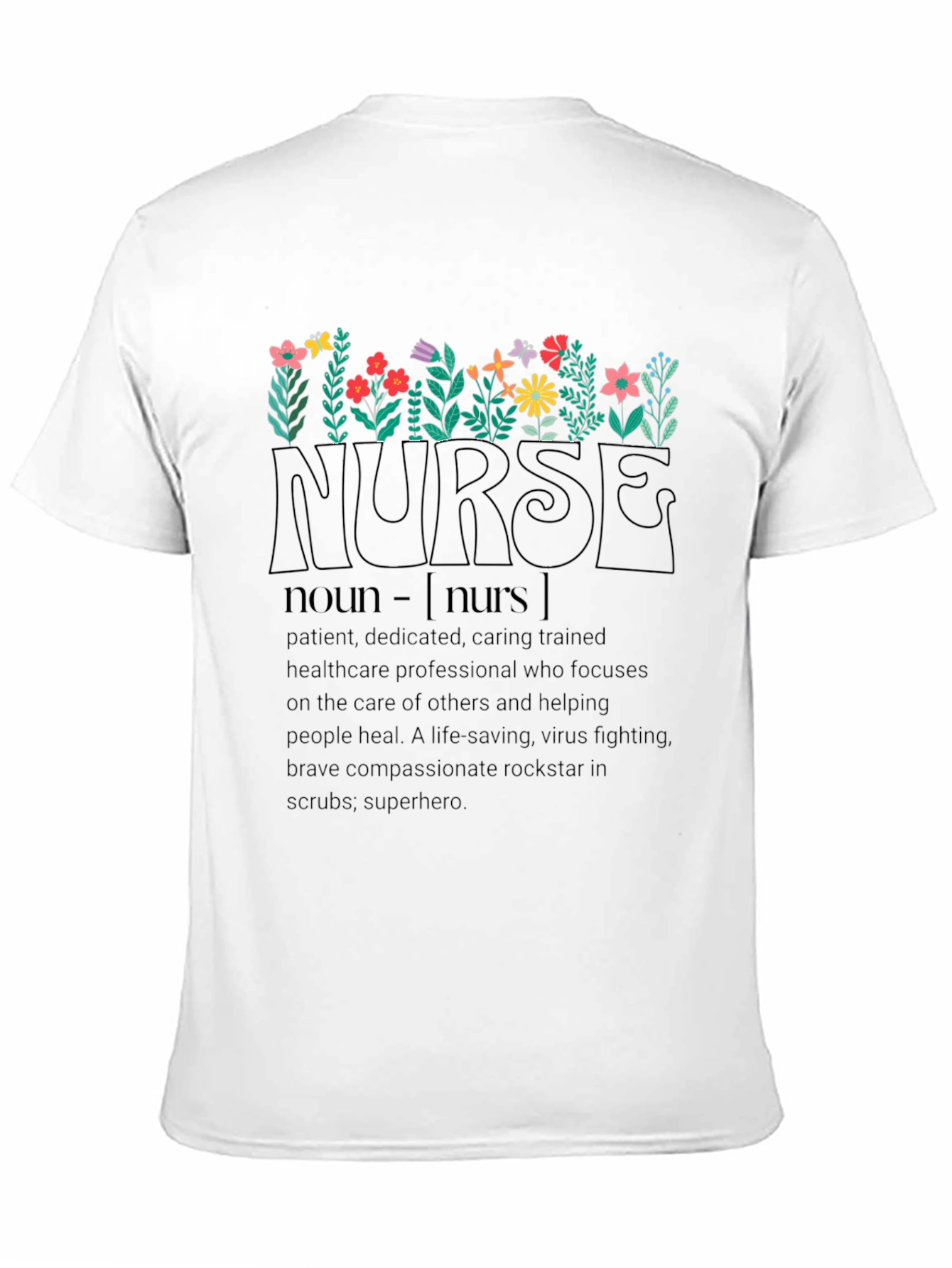 Floral Nurse Definition Black T-Shirt