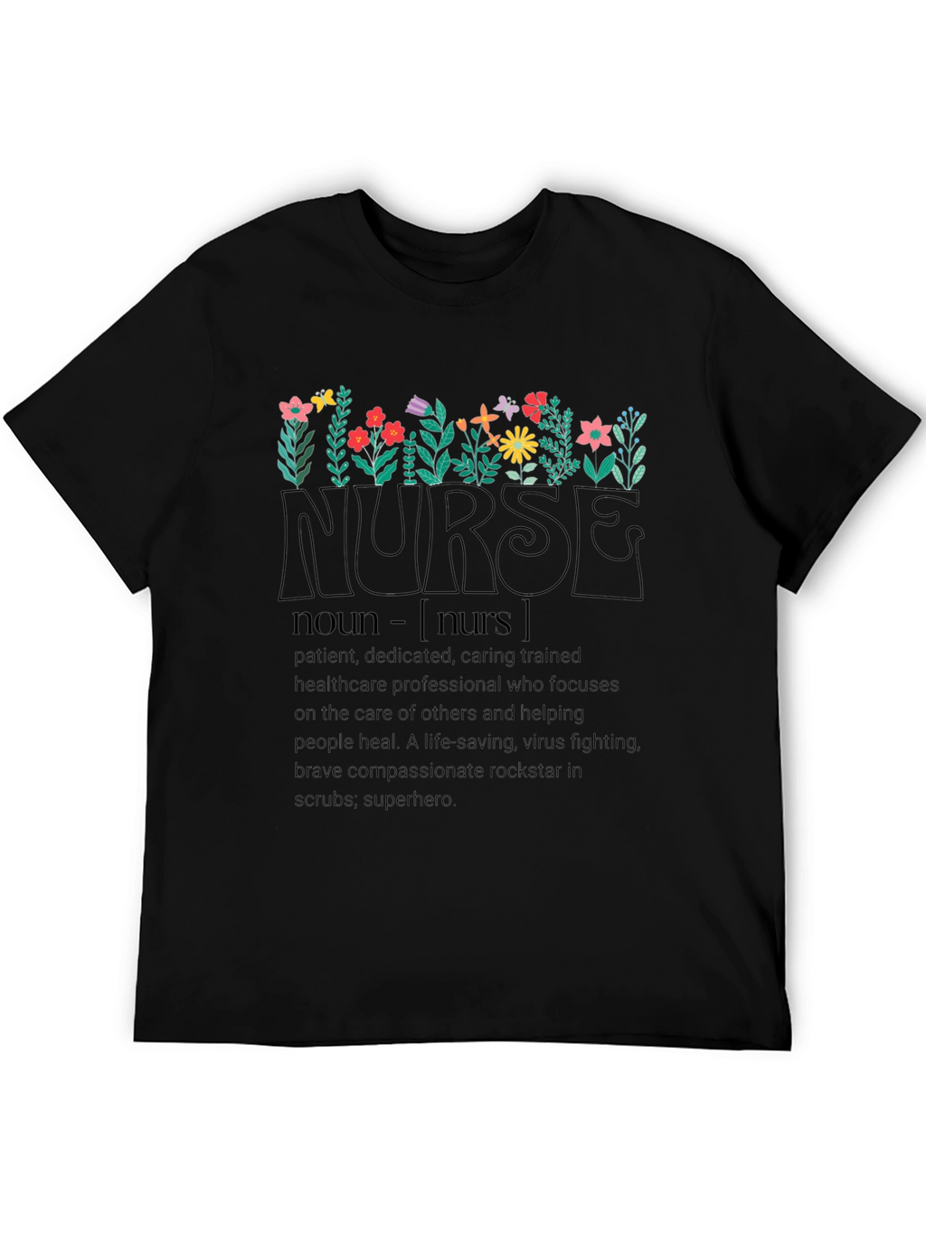 Floral Nurse Definition Black T-Shirt