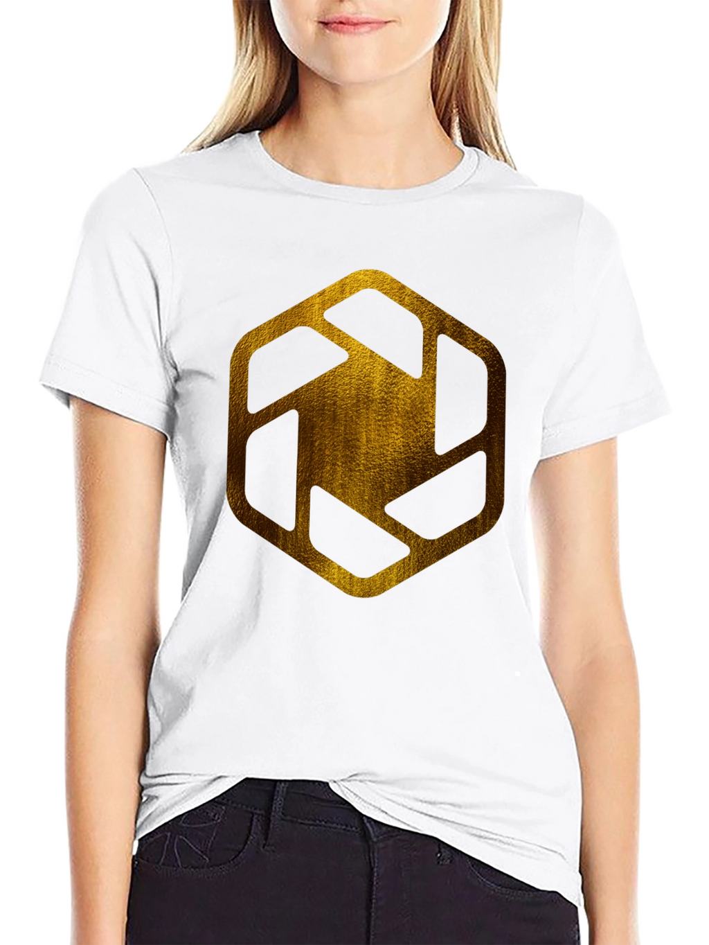 Golden Hexagon Graphic Tee - Modern Streetwear Style