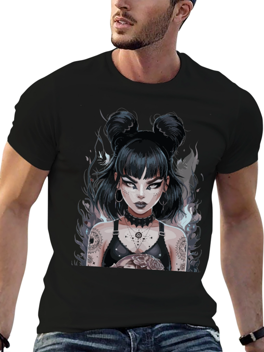 Gothic Anime Girl Black Tee