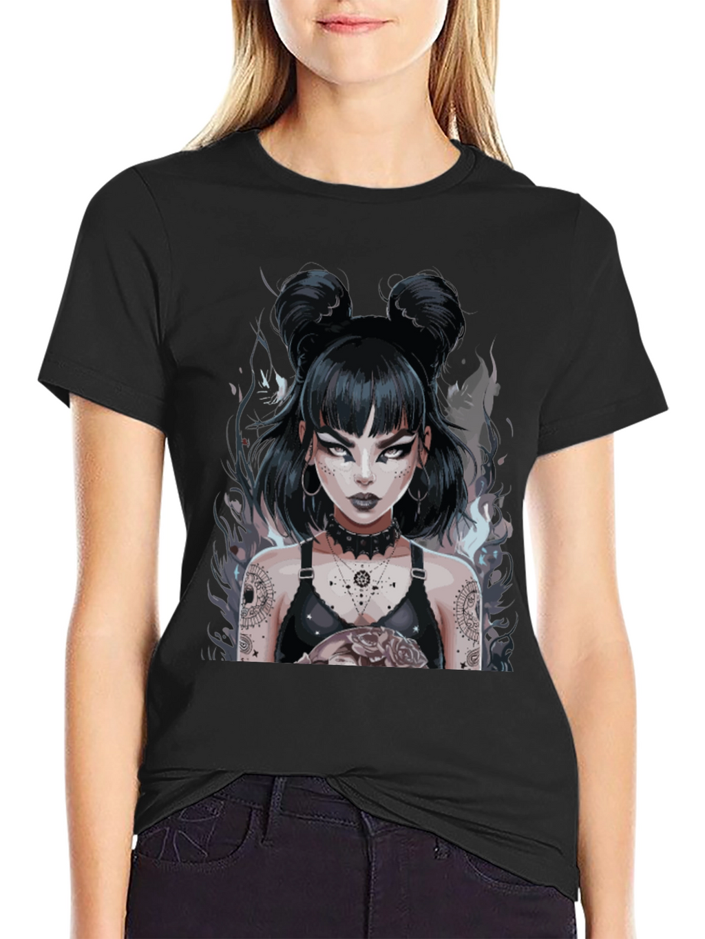 Gothic Anime Girl Black Tee