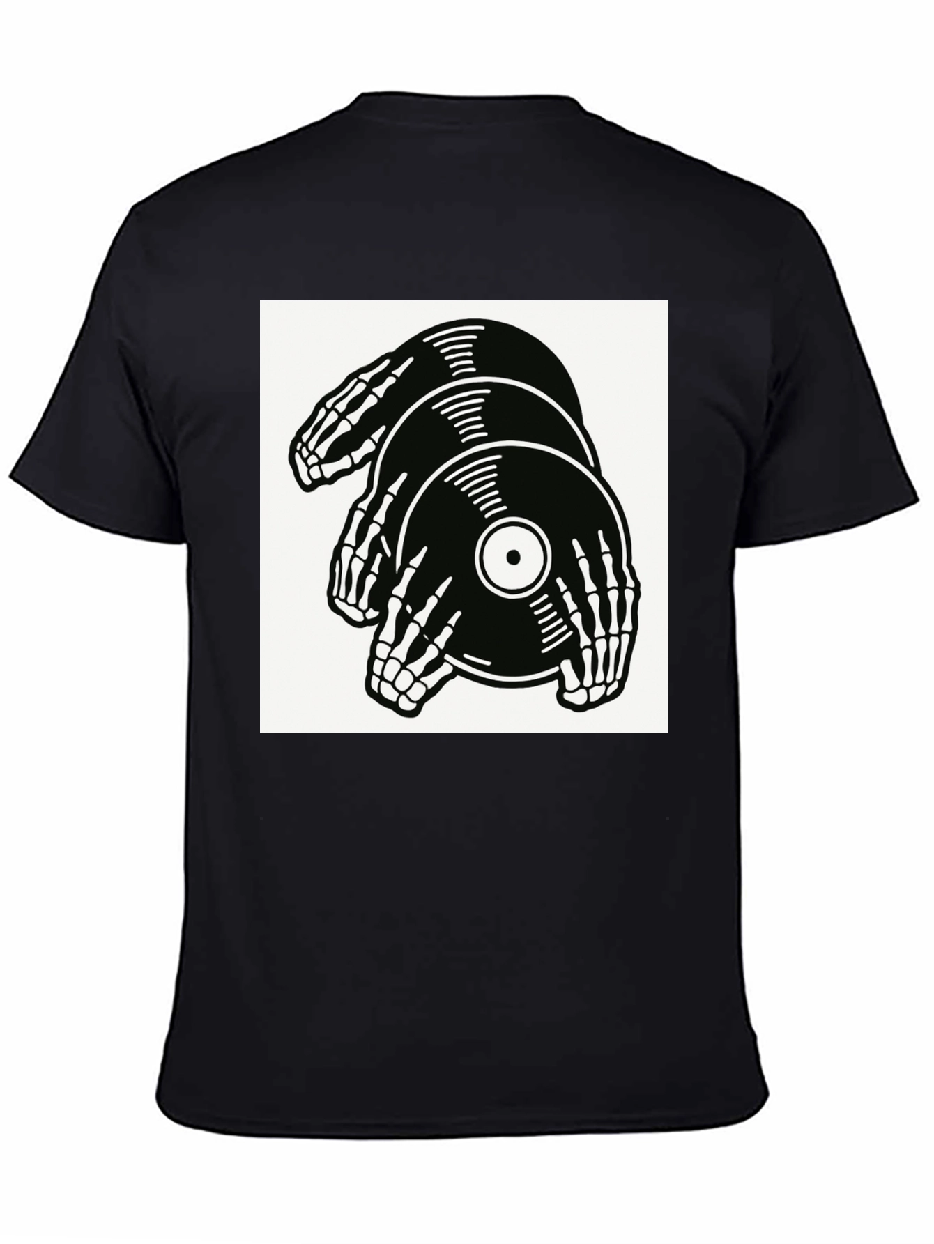 Skeleton Hands Vinyl Record Graphic T-Shirt