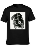Skeleton Hands Vinyl Record Graphic T-Shirt