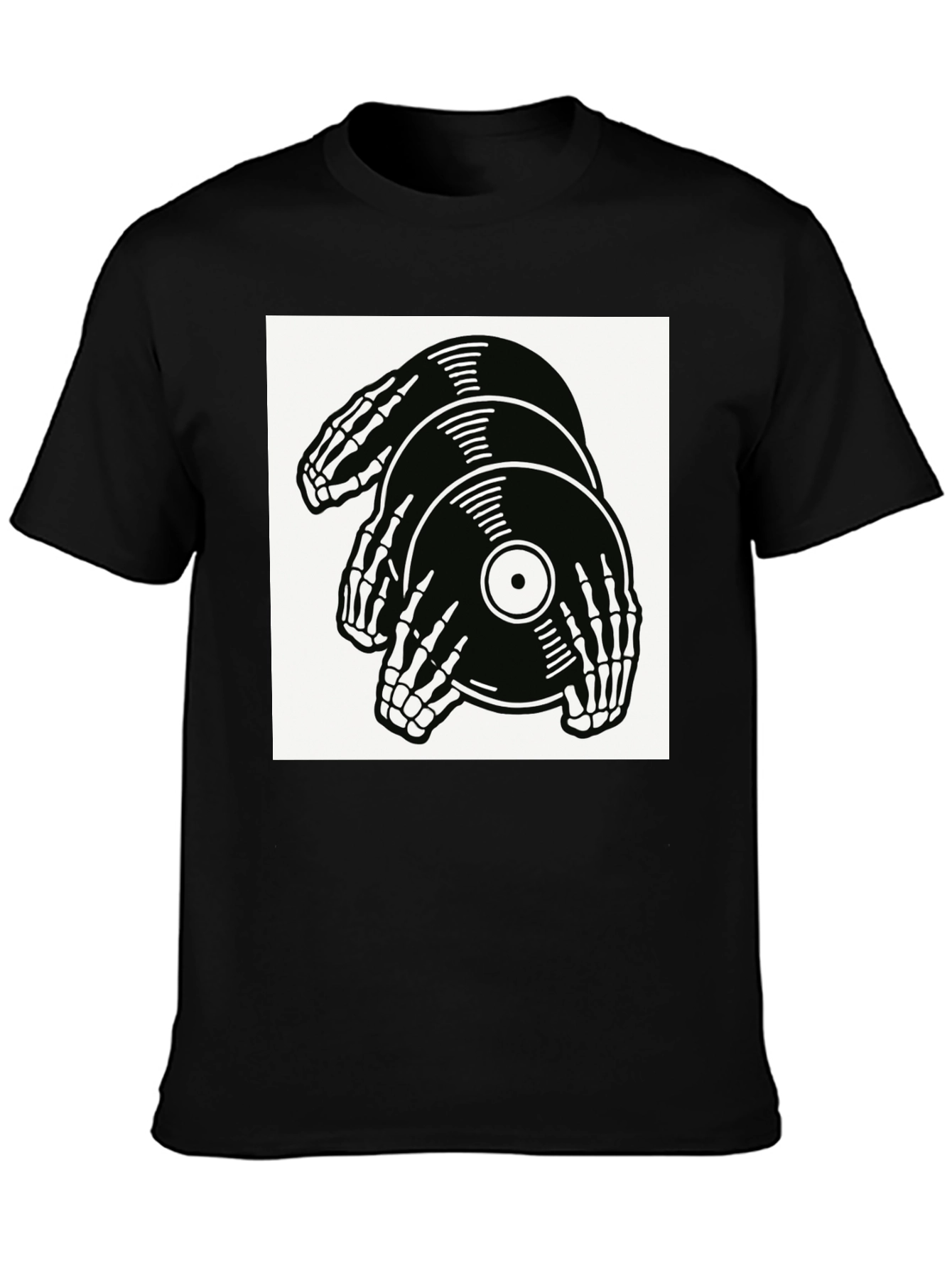 Skeleton Hands Vinyl Record Graphic T-Shirt