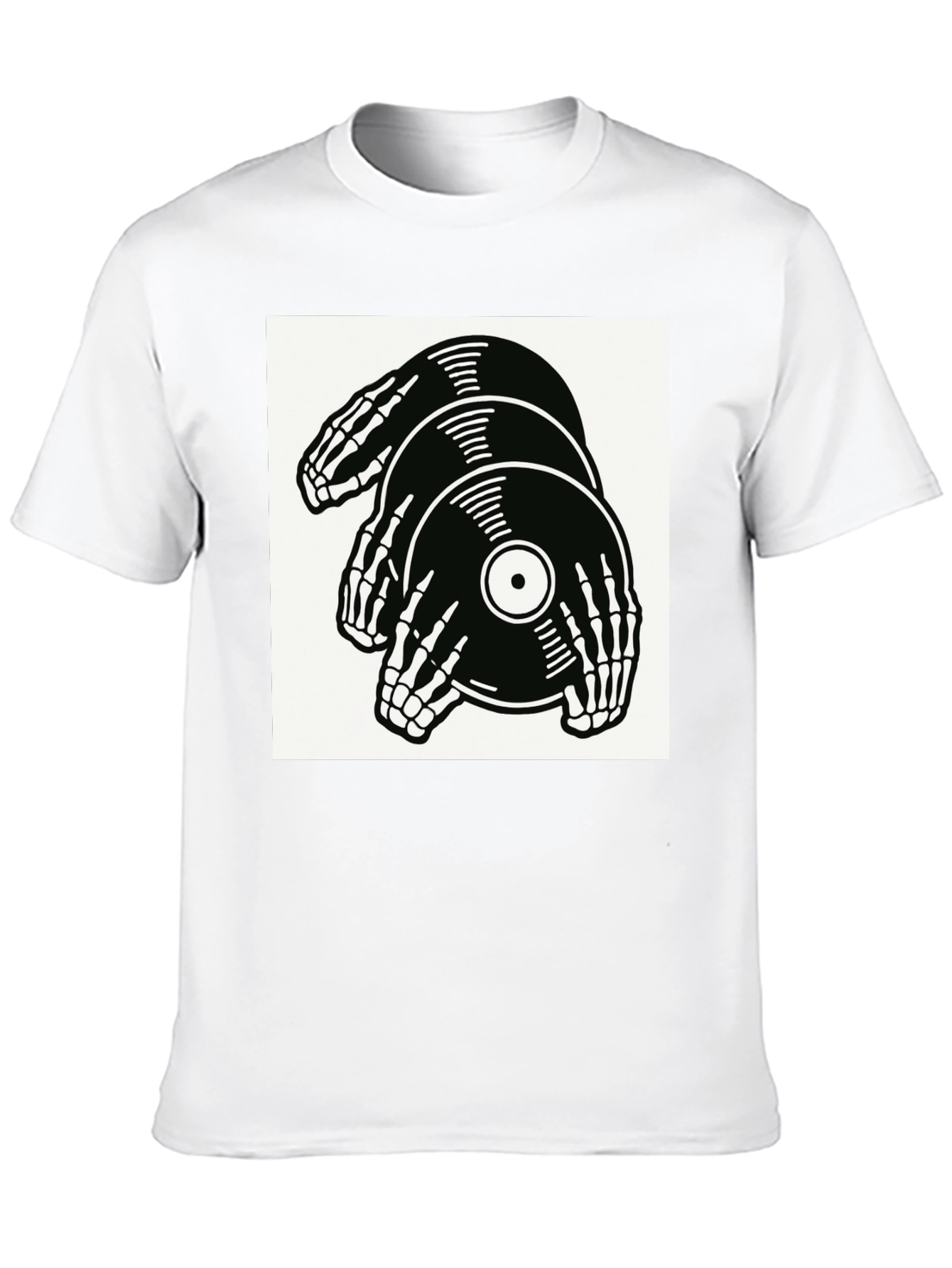 Skeleton Hands Vinyl Record Graphic T-Shirt
