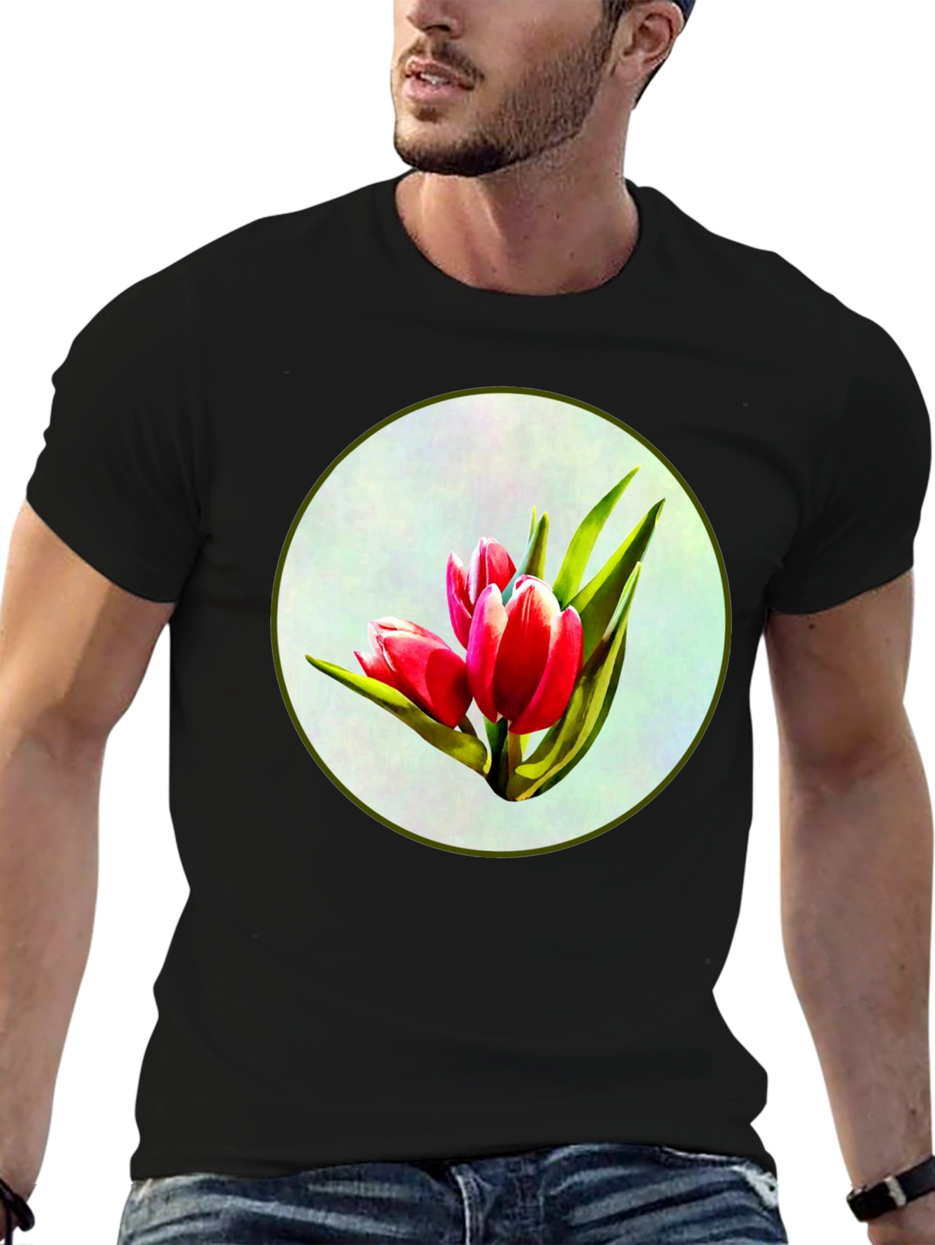 Tulip Print Black T-Shirt
