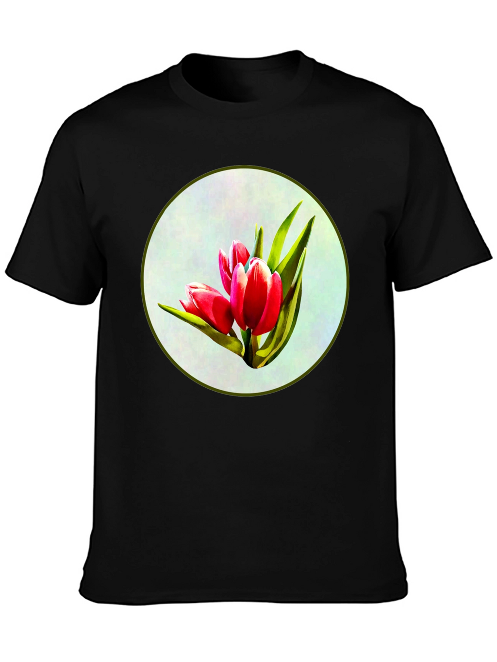 Tulip Print Black T-Shirt