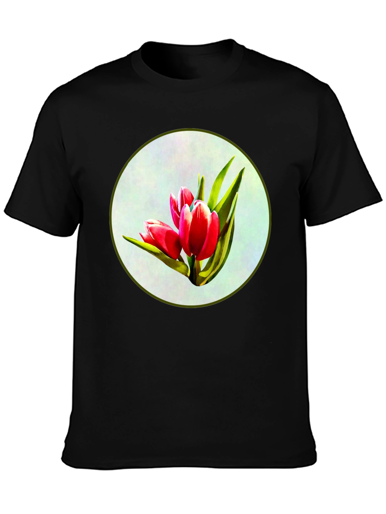 Tulip Print Black T-Shirt