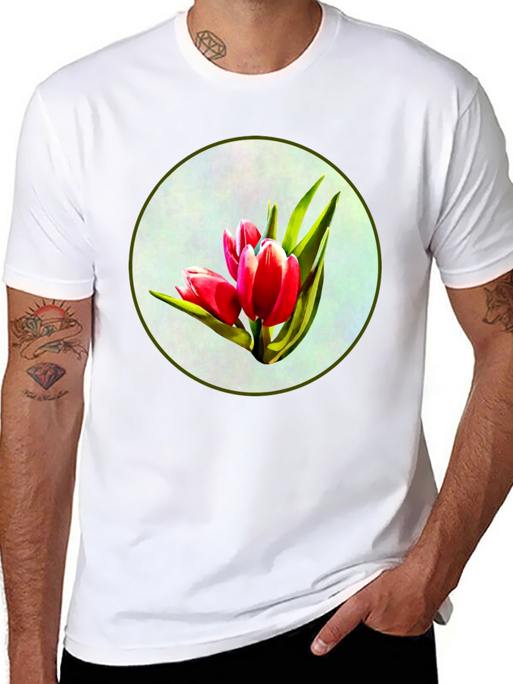 Tulip Print Black T-Shirt