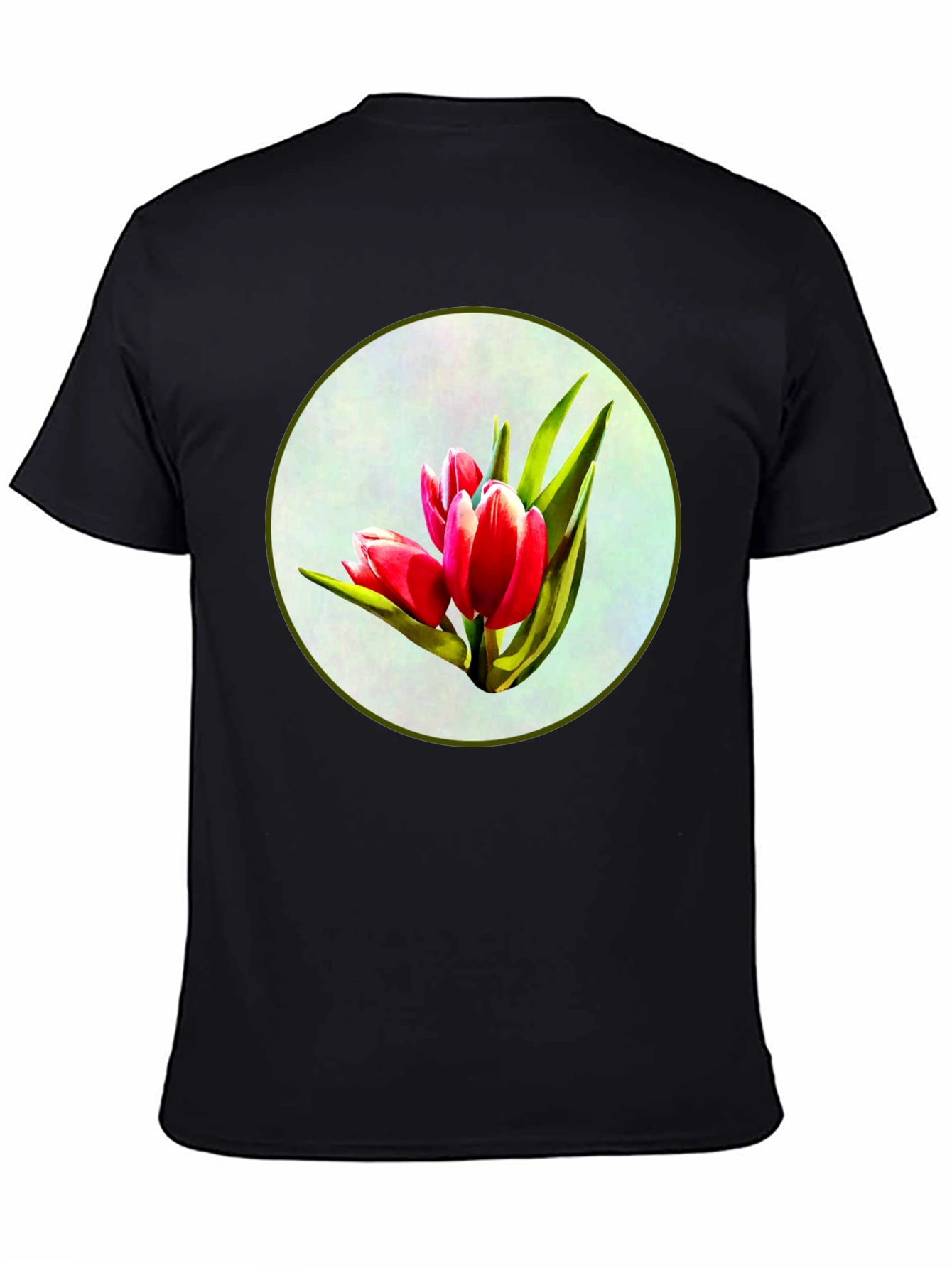 Tulip Print Black T-Shirt