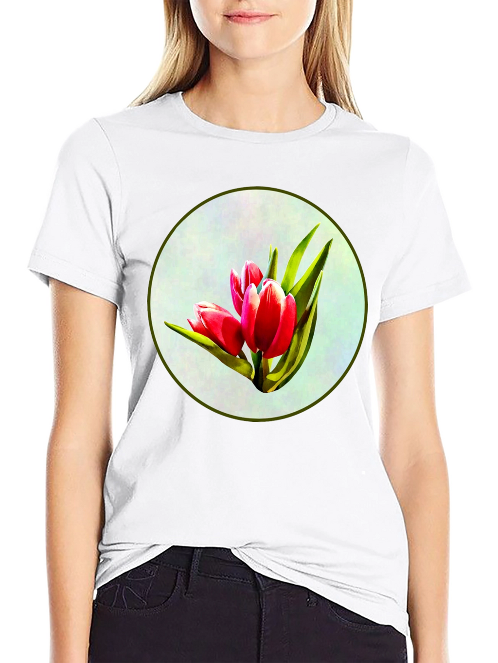 Tulip Print Black T-Shirt