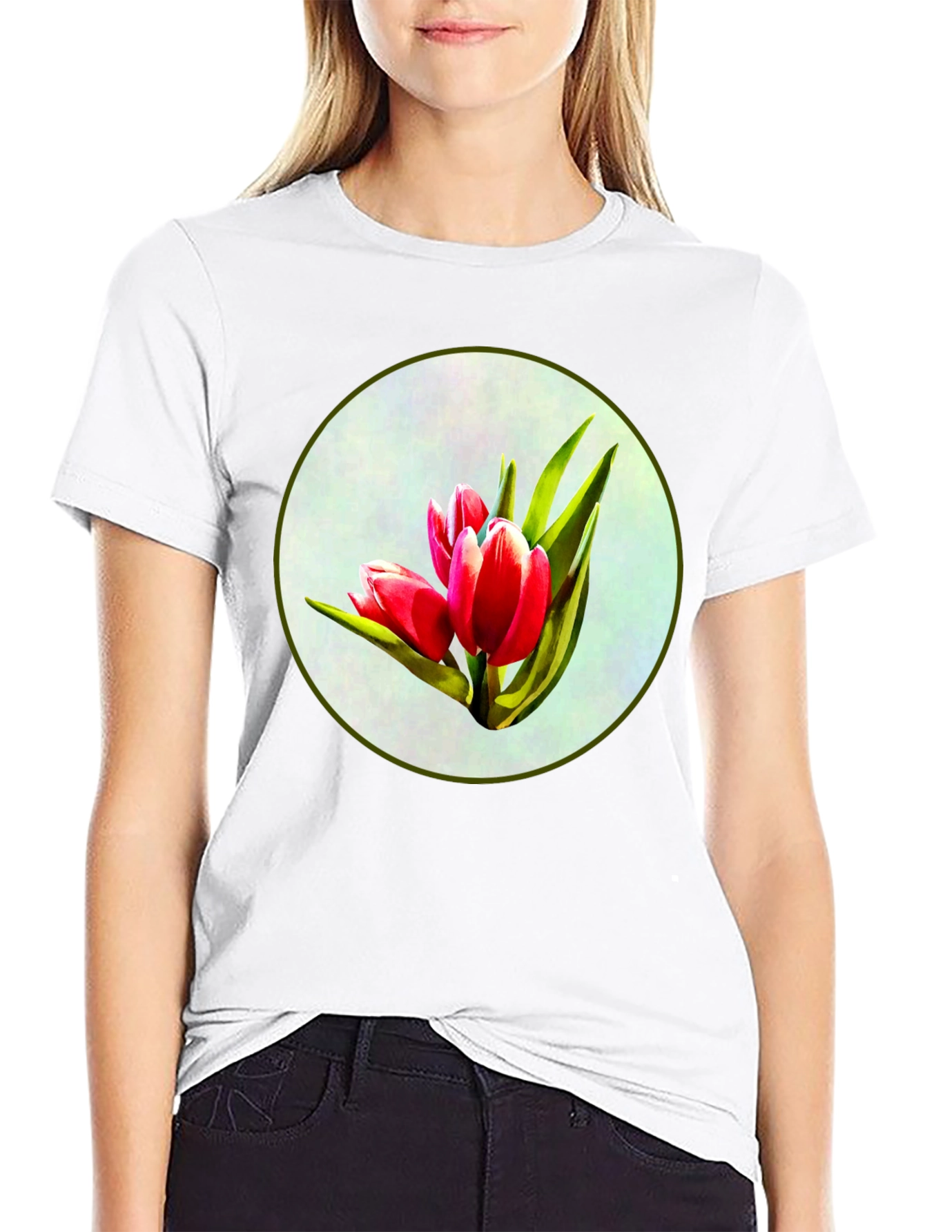 Tulip Print Black T-Shirt
