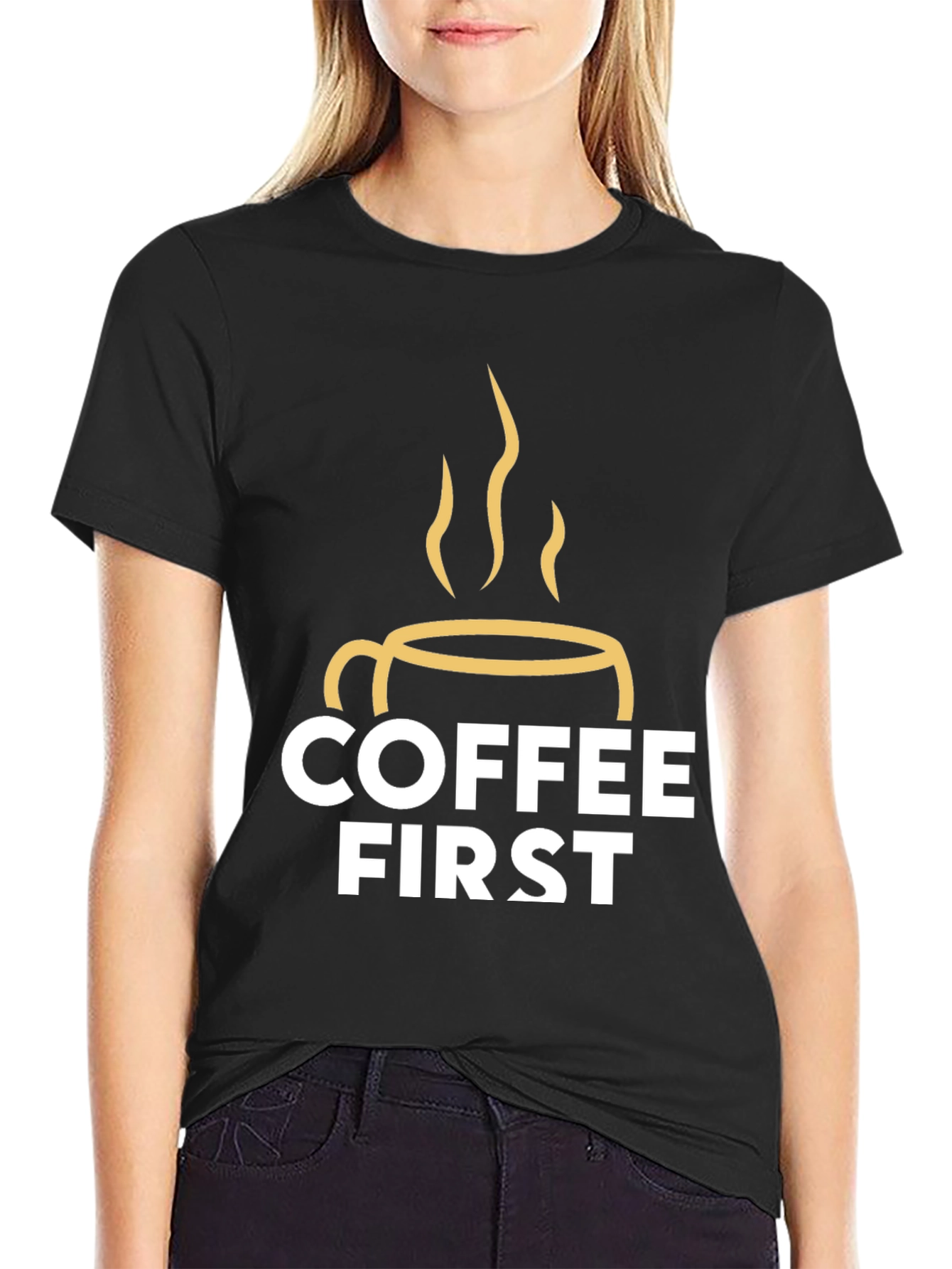 Coffee First Graphic Tee - Black Unisex T-Shirt
