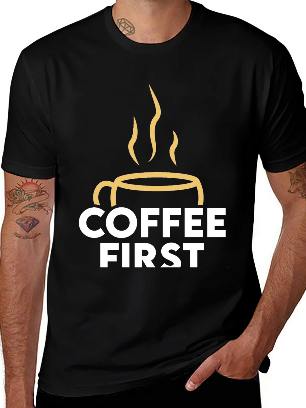 Coffee First Graphic Tee - Black Unisex T-Shirt