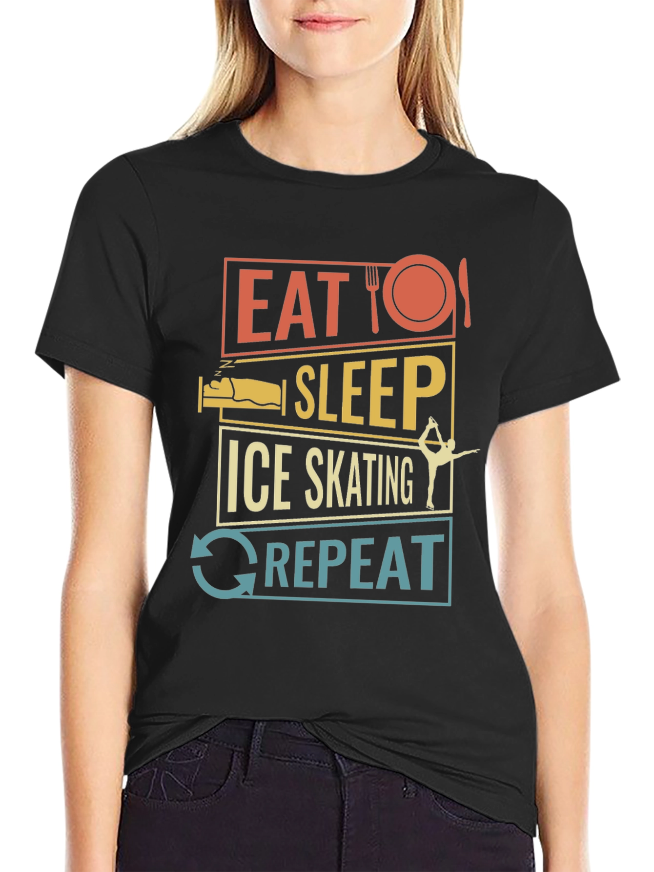 Eat Sleep Ice Skating Repeat Graphic T-Shirt