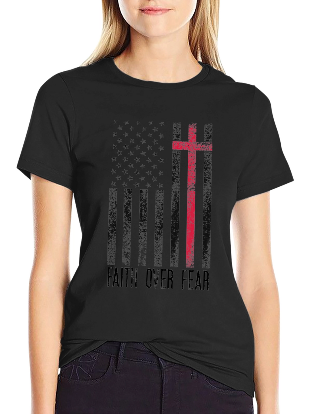 Faith Over Fear American Flag Graphic T-Shirt