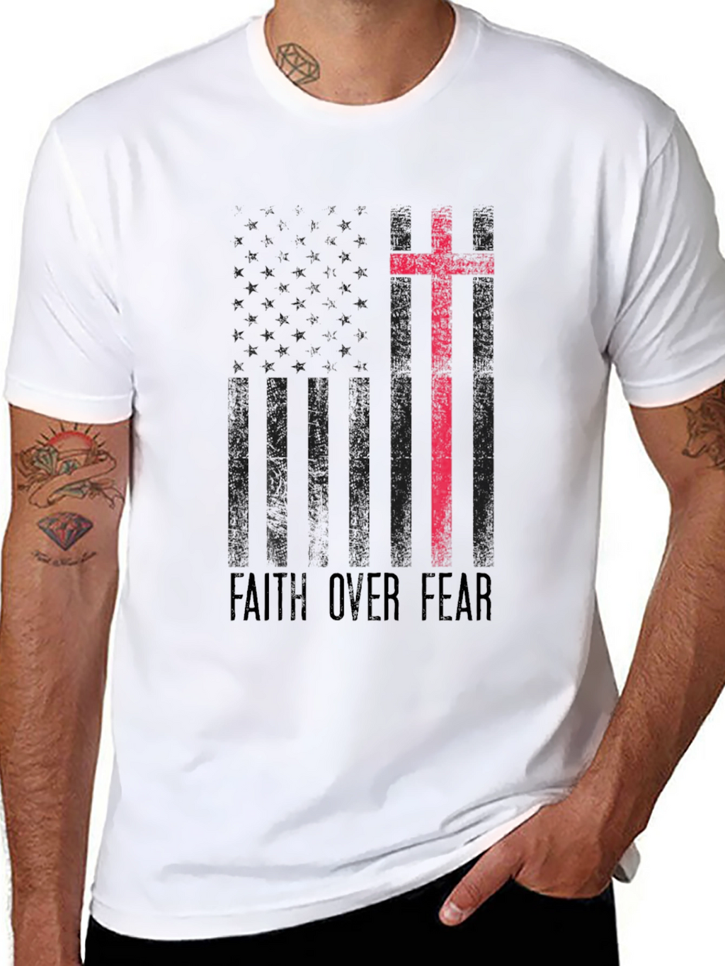 Faith Over Fear American Flag Graphic T-Shirt