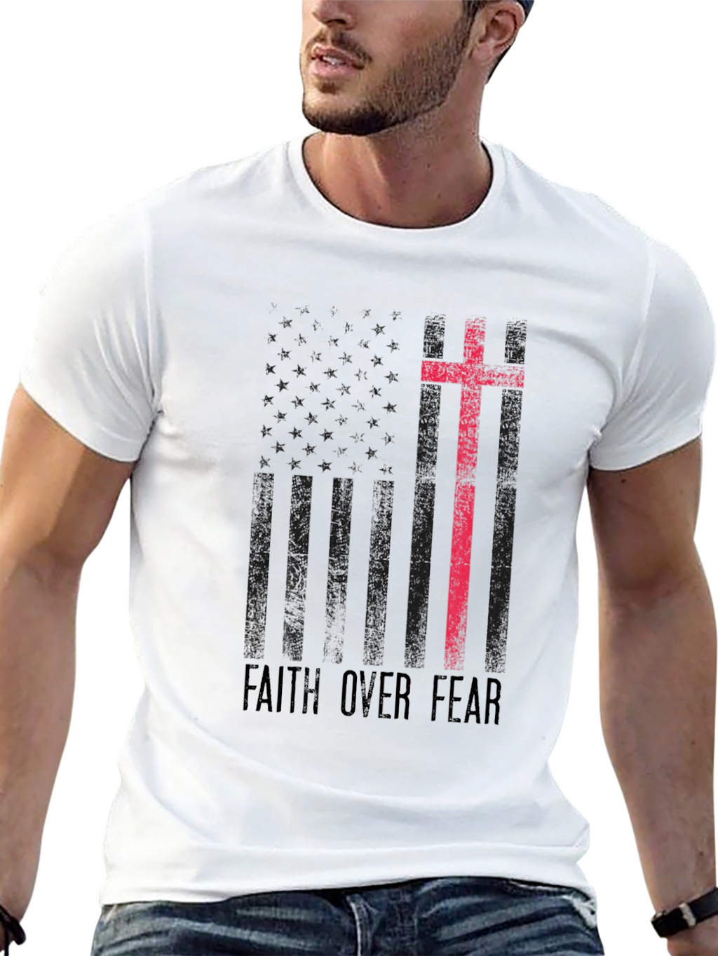 Faith Over Fear American Flag Graphic T-Shirt