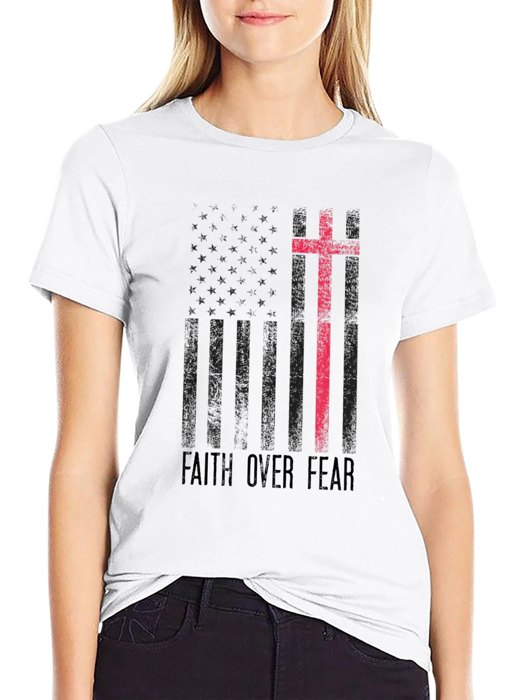 Faith Over Fear American Flag Graphic T-Shirt