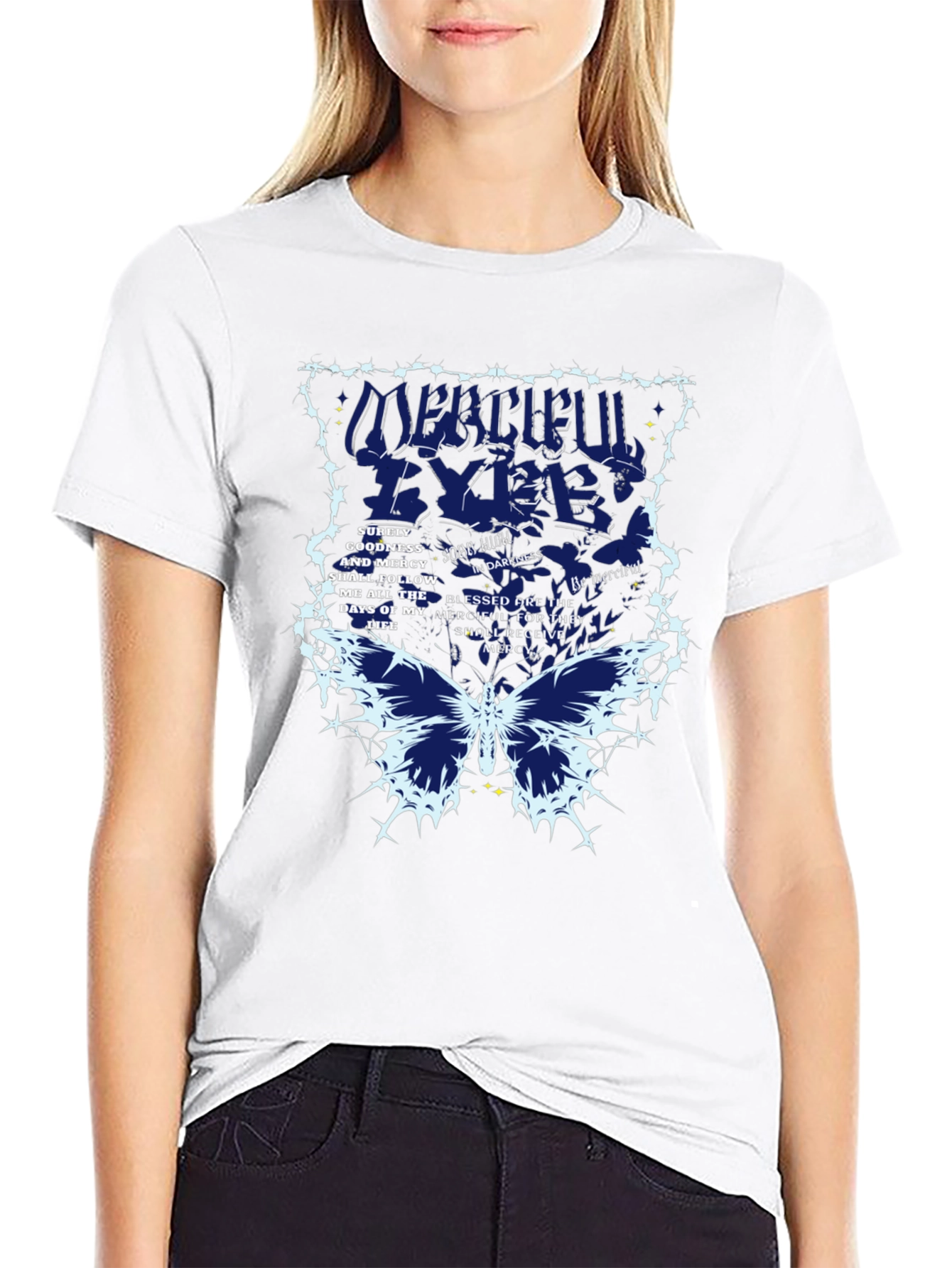 Merciful Eyes Graphic Tee - Black Cotton Blend T-Shirt