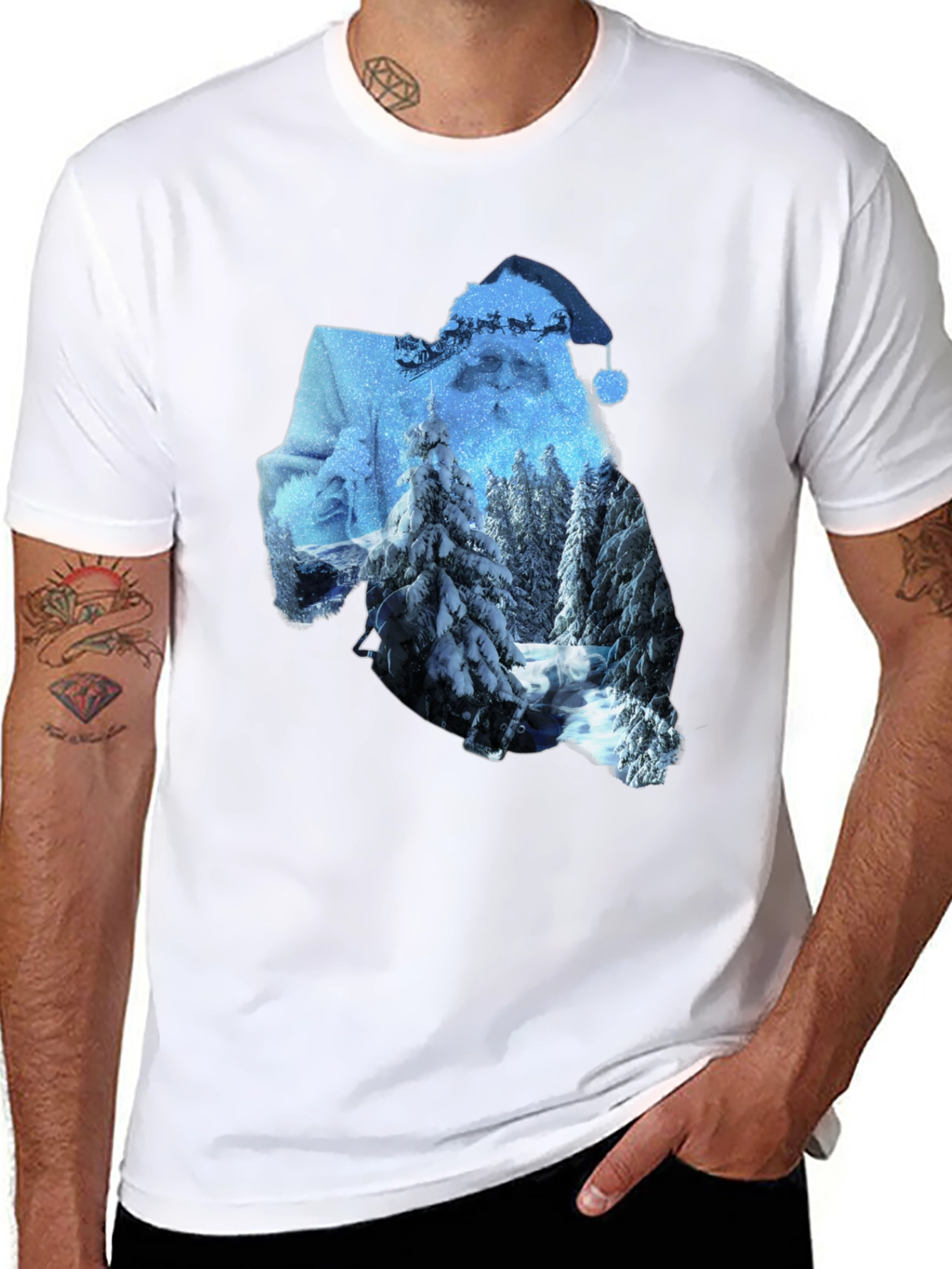 Santa Winter Scene Graphic Tee - Black