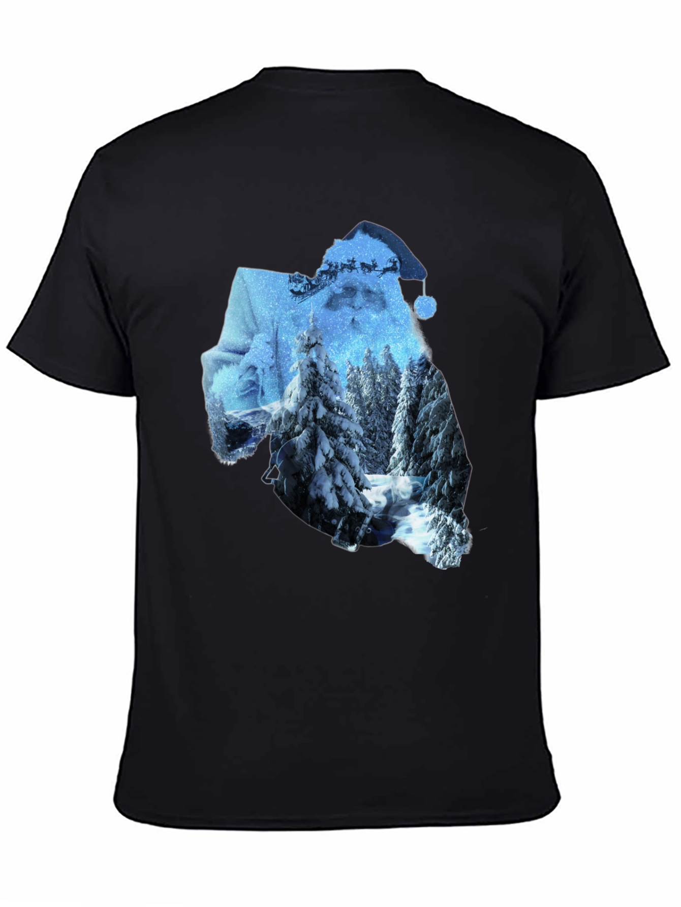 Santa Winter Scene Graphic Tee - Black