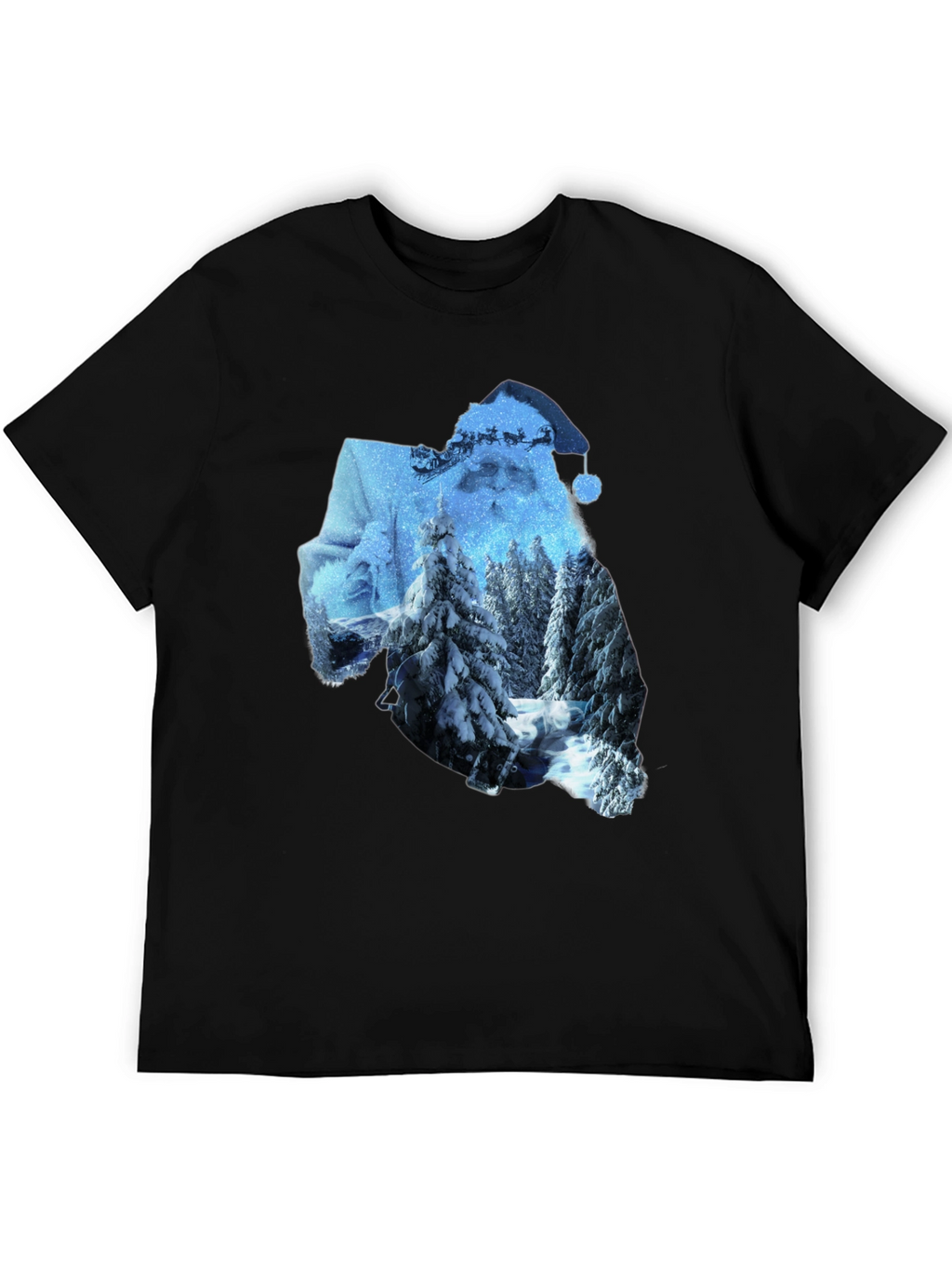 Santa Winter Scene Graphic Tee - Black