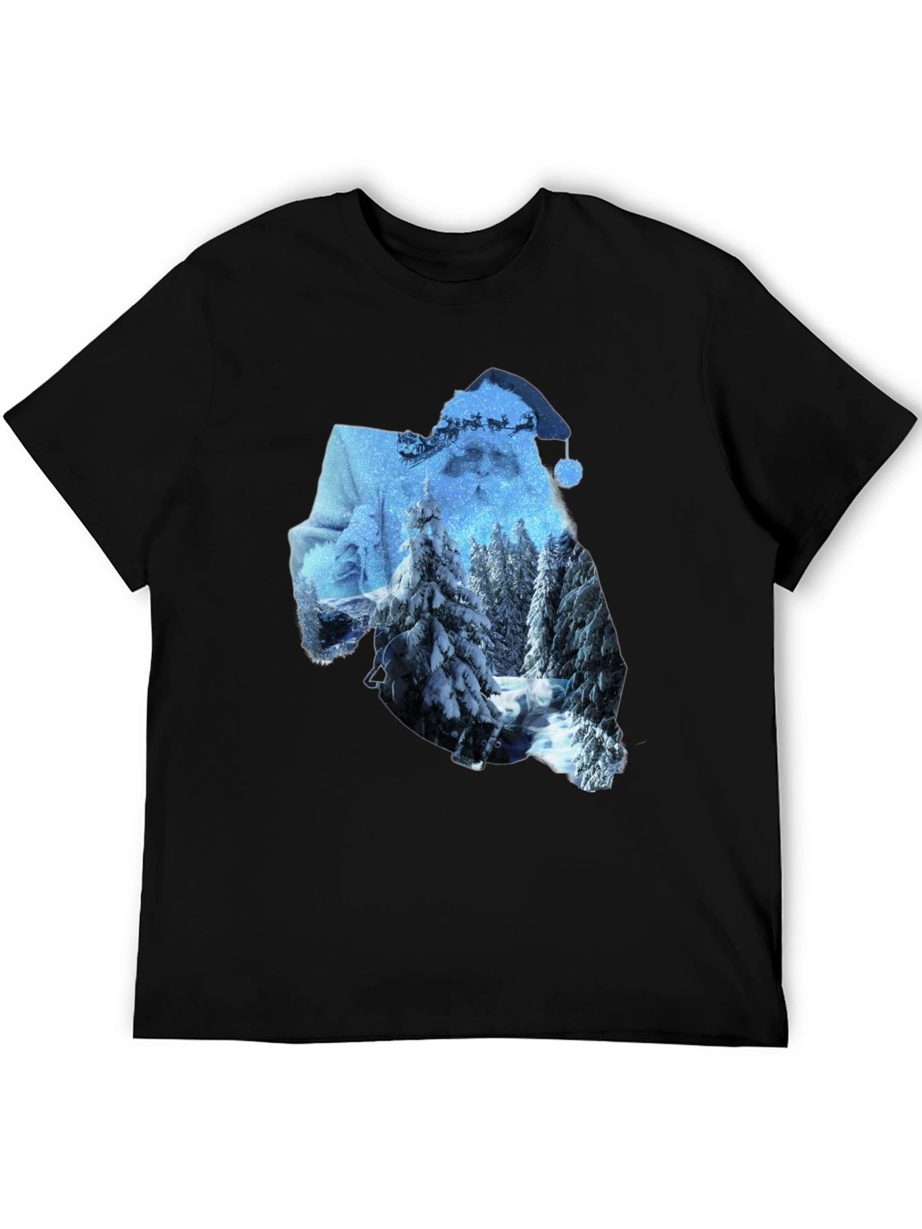 Santa Winter Scene Graphic Tee - Black