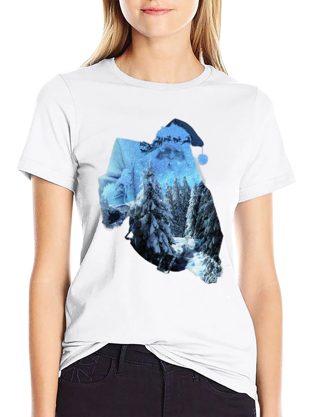 Santa Winter Scene Graphic Tee - Black