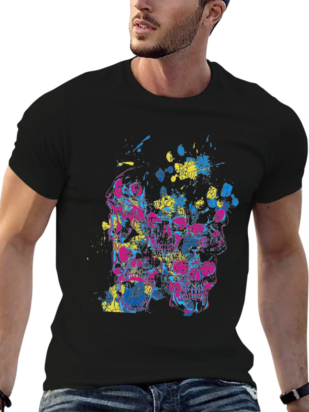 Skull Graphic Print Black Crew Neck Tee