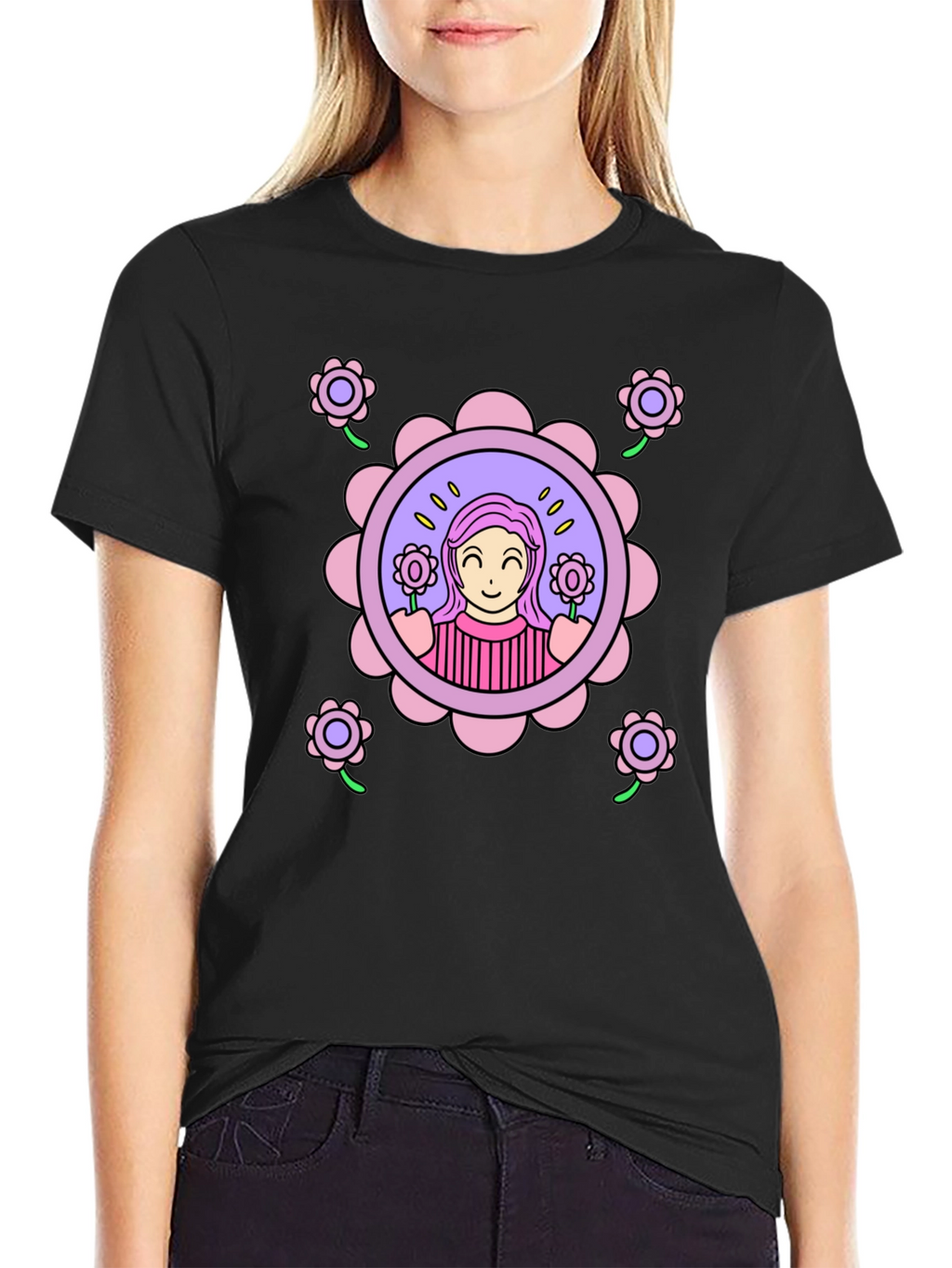 Floral Girl Graphic T-Shirt - Fun & Stylish