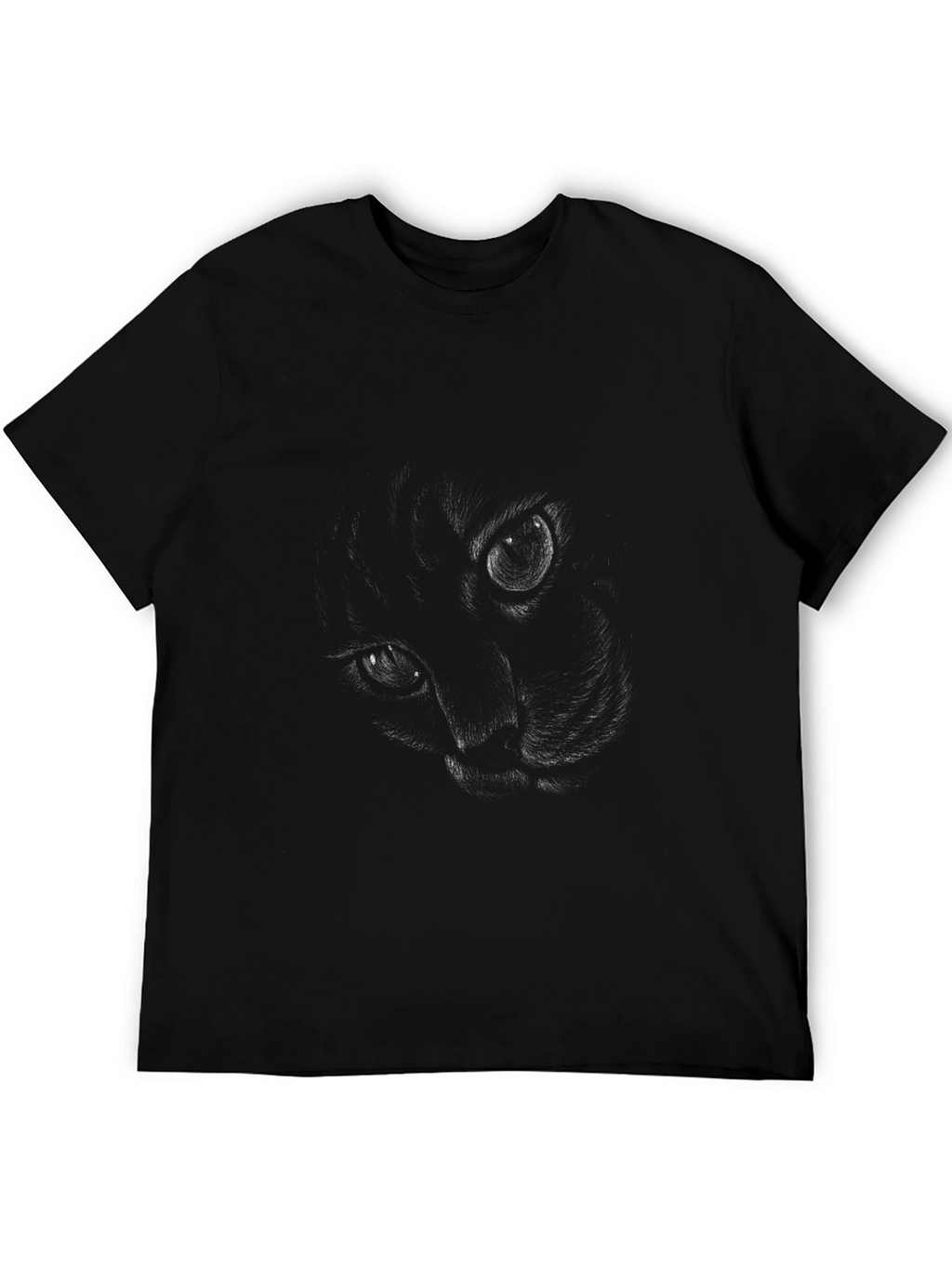 Mysterious Cat Face Black T-Shirt