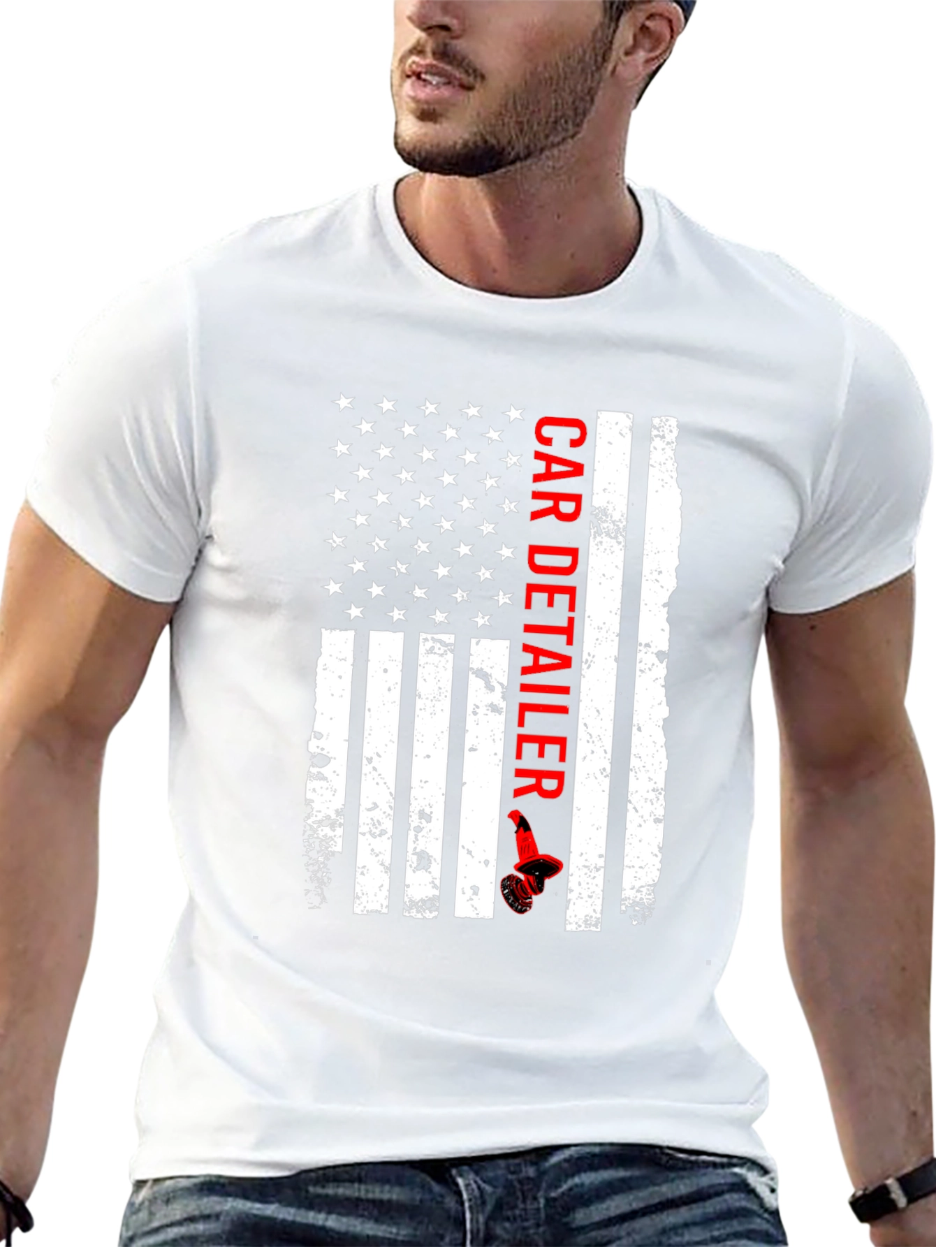 American Flag Car Detailer Graphic T-Shirt