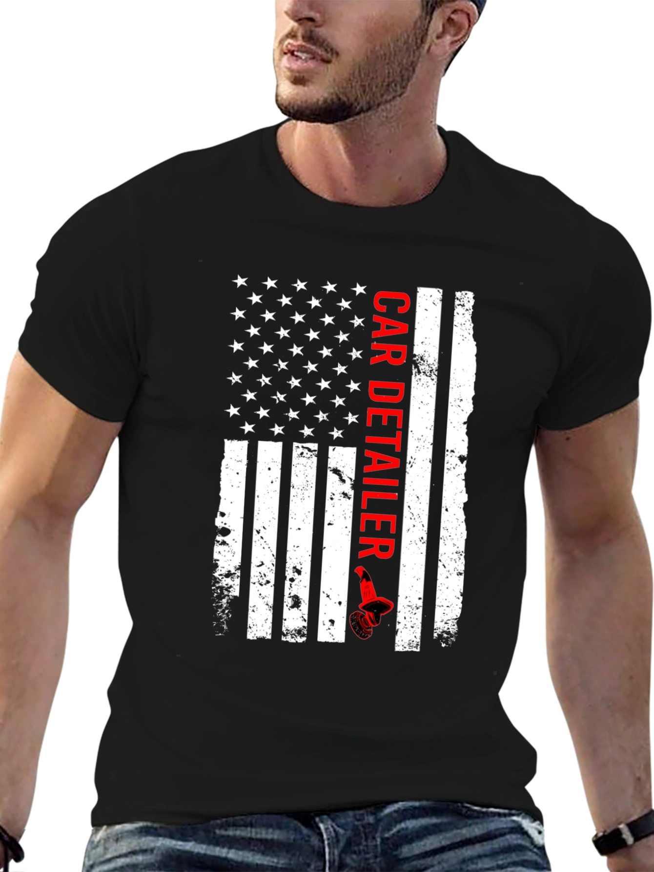 American Flag Car Detailer Graphic T-Shirt