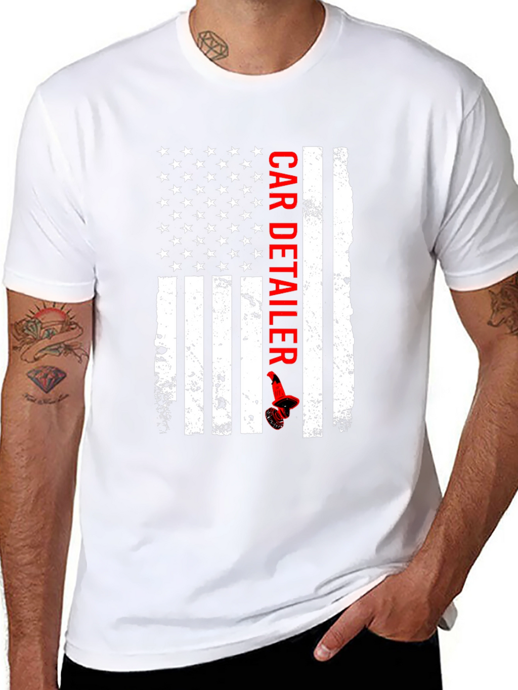 American Flag Car Detailer Graphic T-Shirt