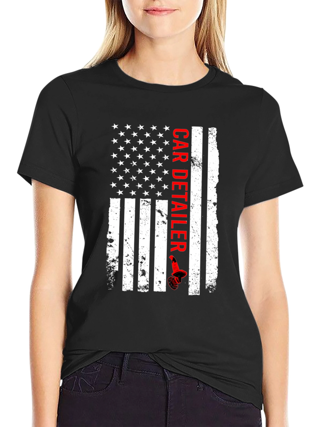 American Flag Car Detailer Graphic T-Shirt