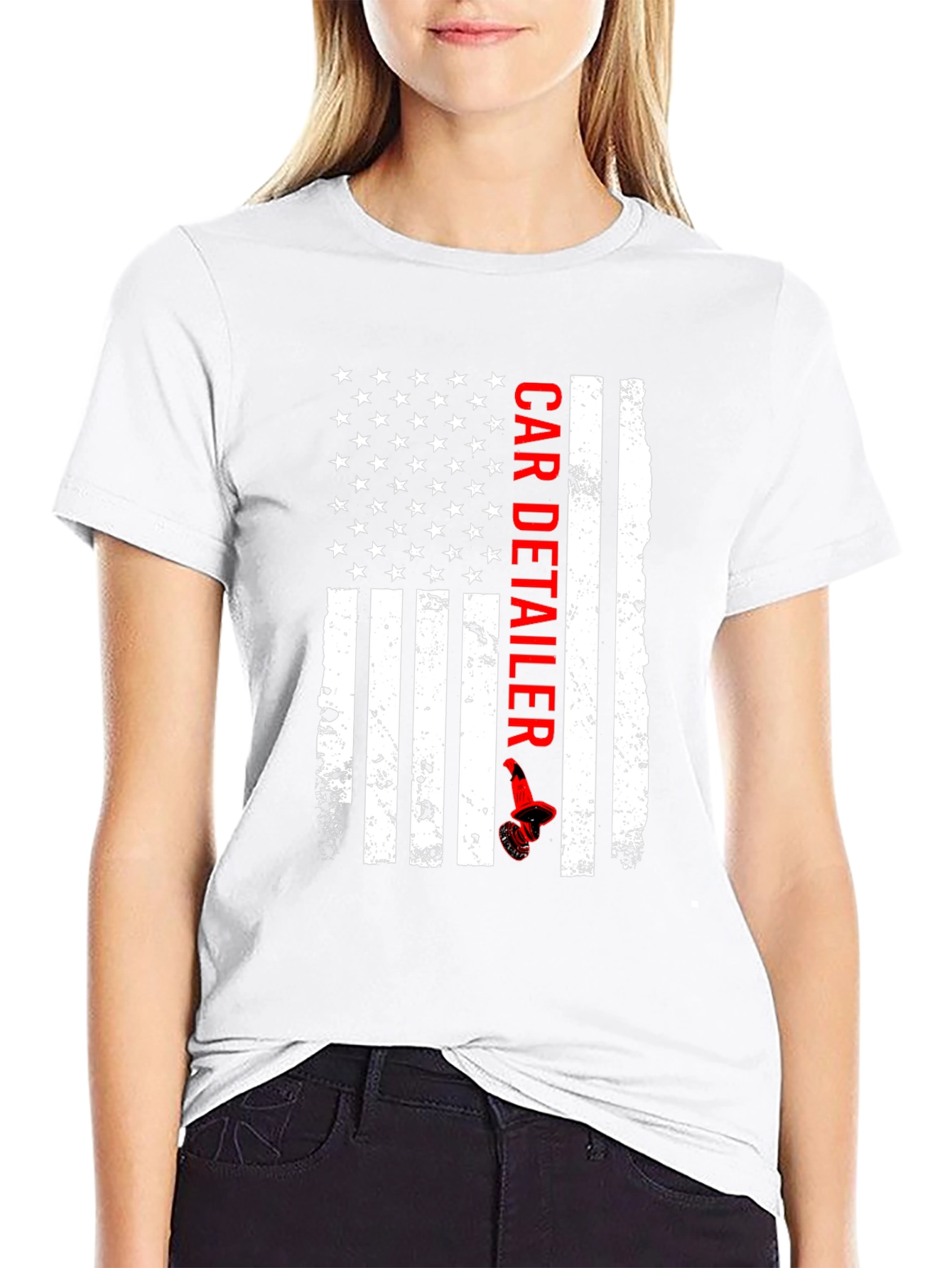 American Flag Car Detailer Graphic T-Shirt
