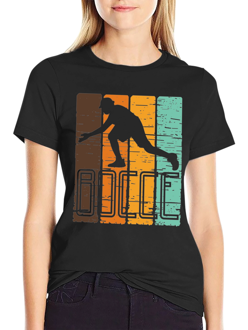Retro Bocce Player Graphic T-Shirt - Black