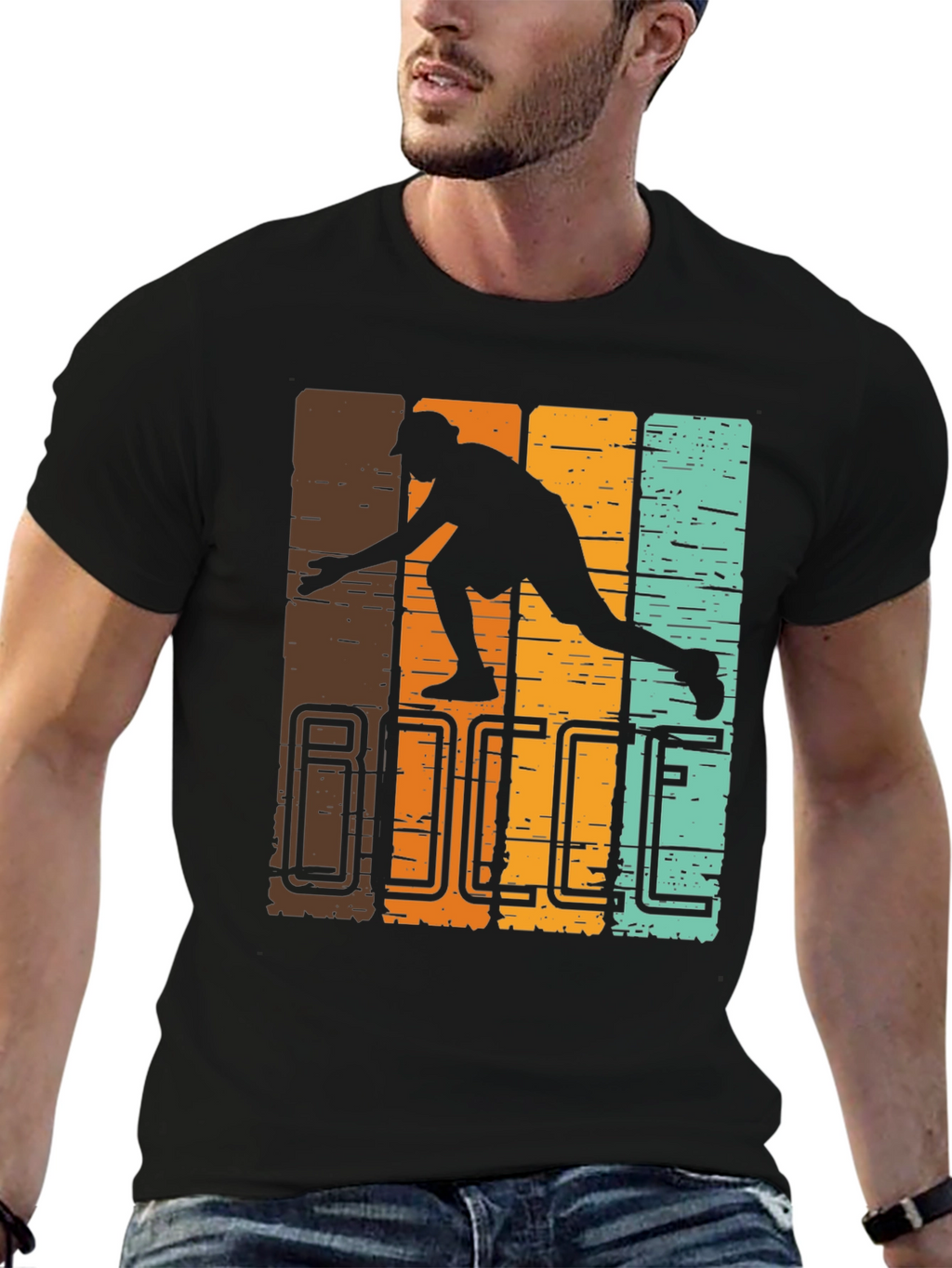 Retro Bocce Player Graphic T-Shirt - Black