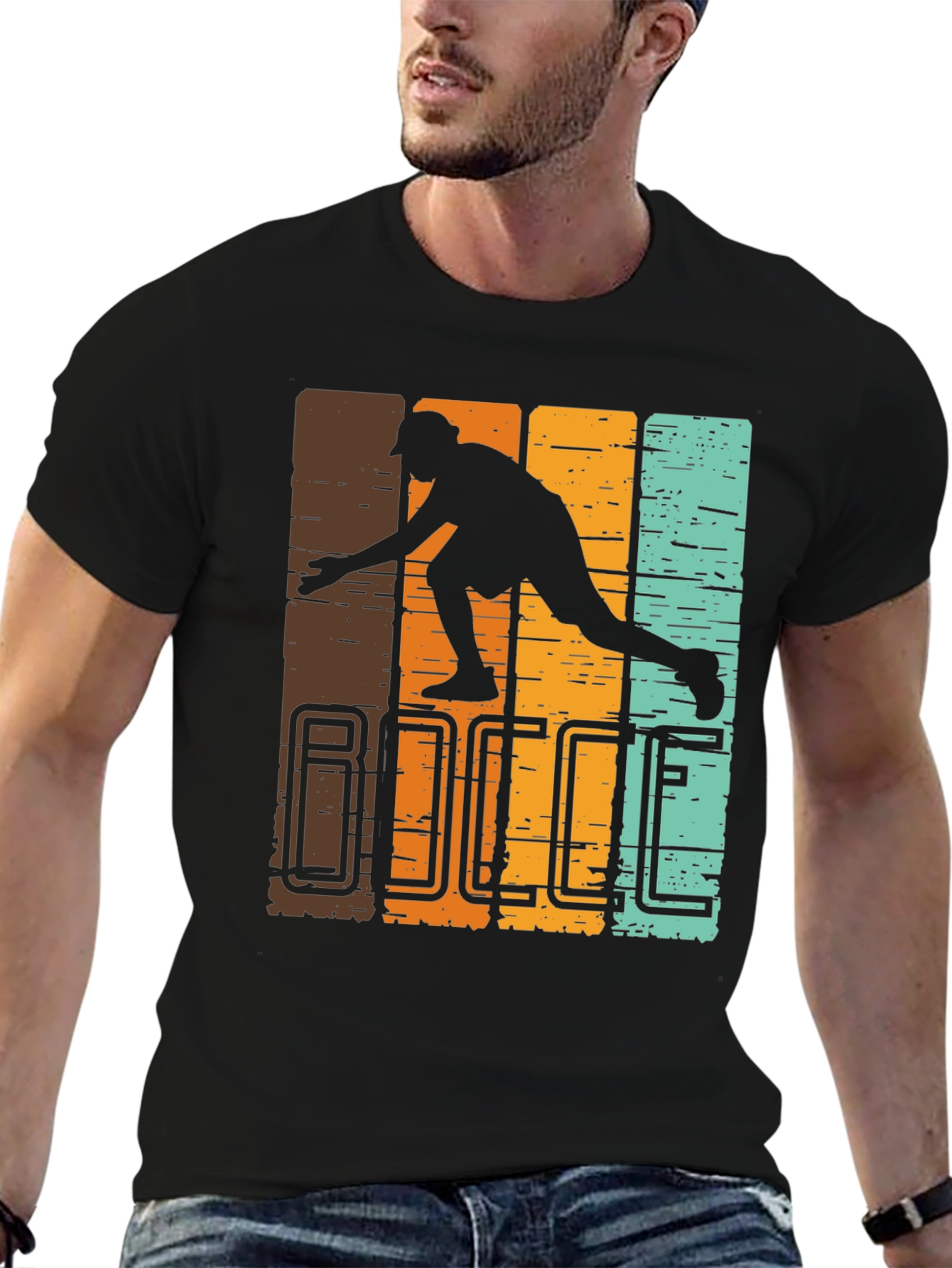 Retro Bocce Player Graphic T-Shirt - Black