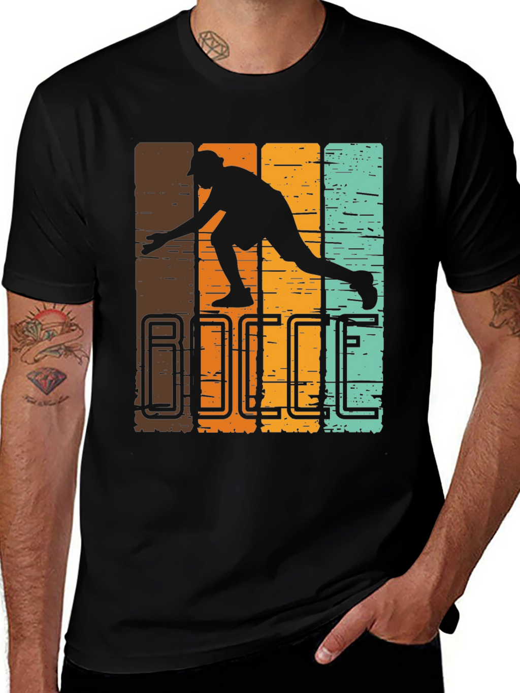 Retro Bocce Player Graphic T-Shirt - Black