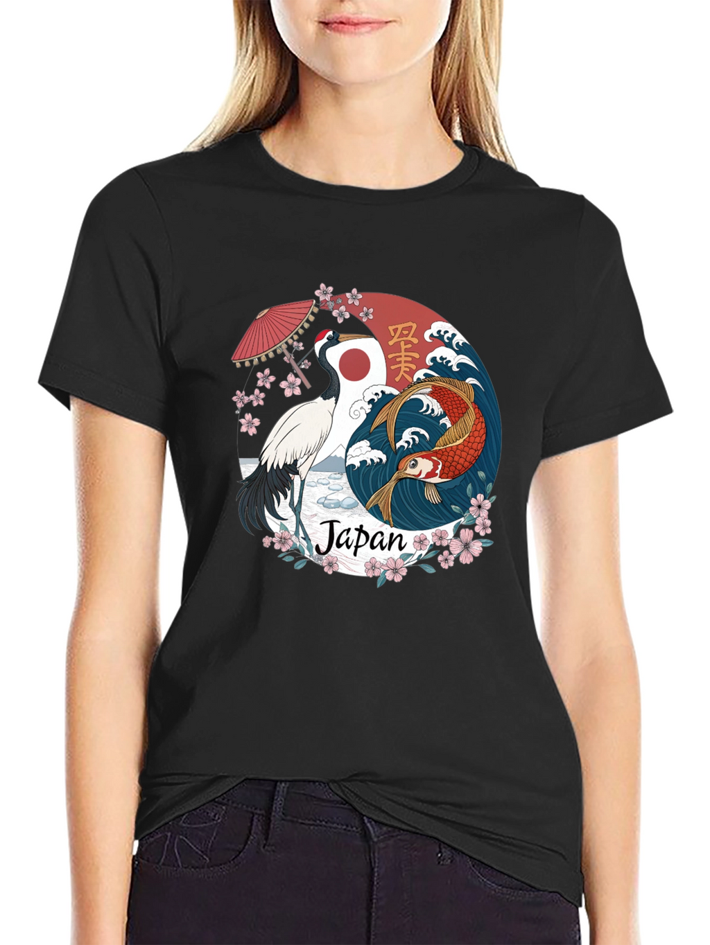 Japanese Crane & Koi Yin Yang T-Shirt