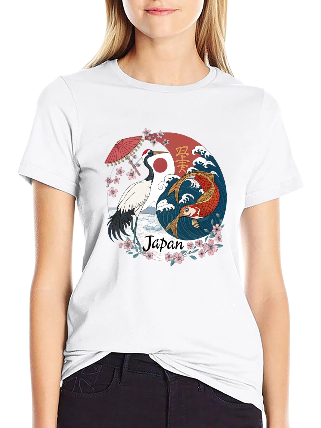 Japanese Crane & Koi Yin Yang T-Shirt