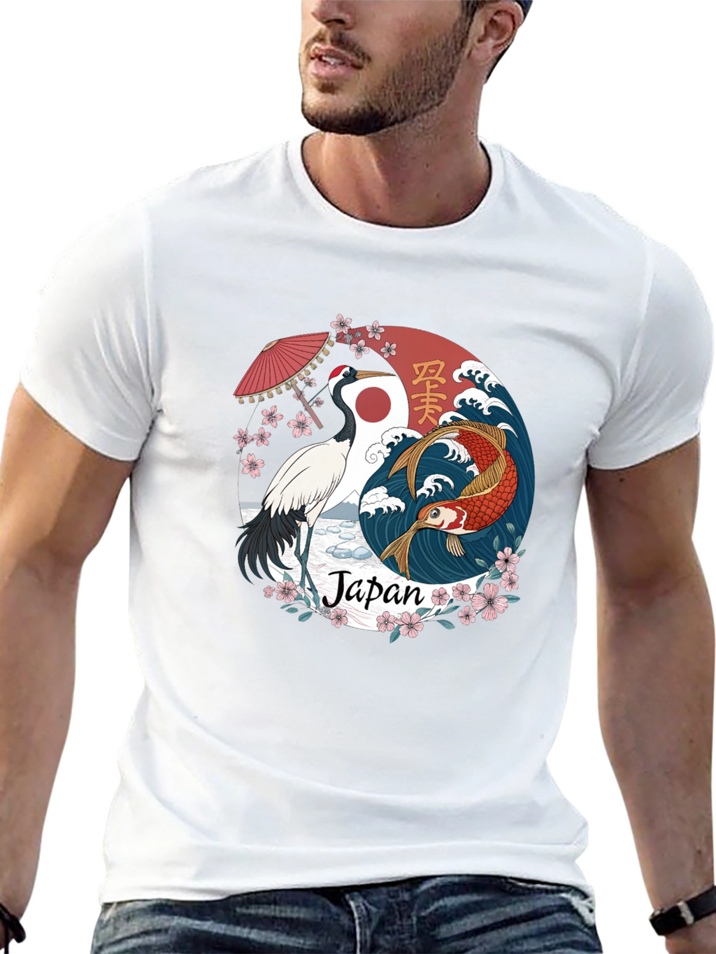 Japanese Crane & Koi Yin Yang T-Shirt