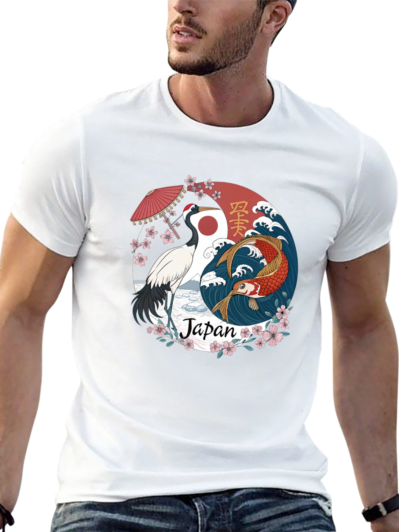 Japanese Crane & Koi Yin Yang T-Shirt