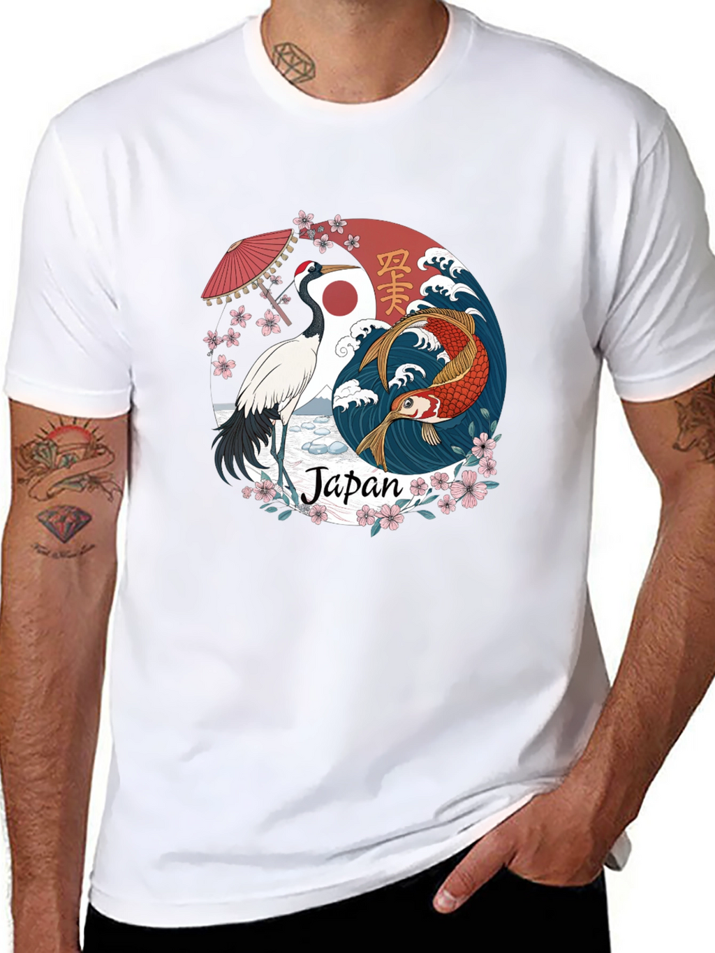 Japanese Crane & Koi Yin Yang T-Shirt