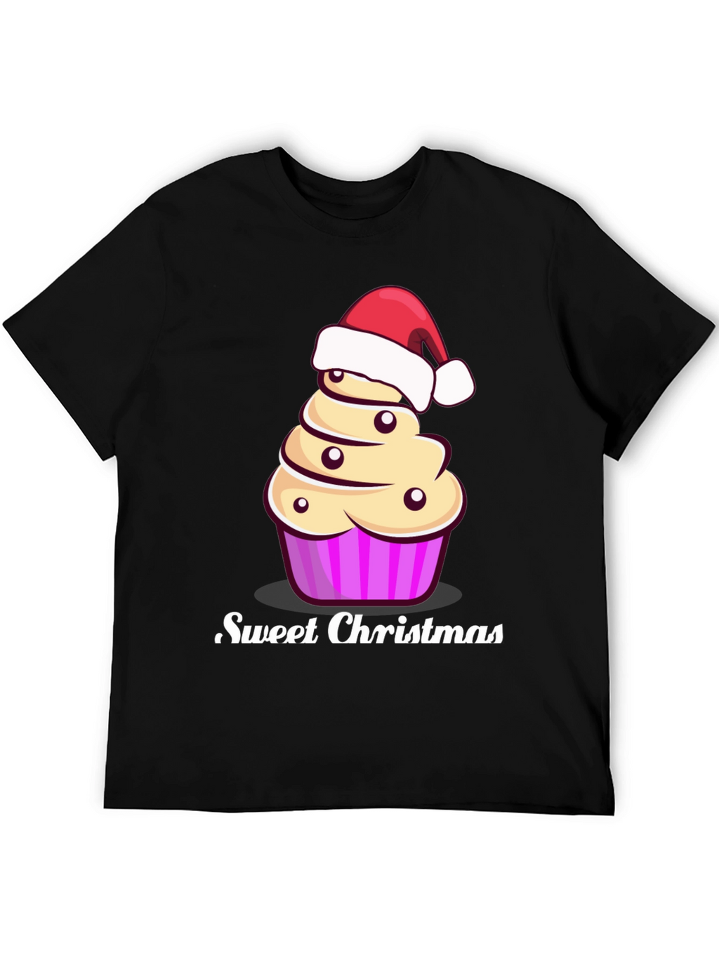 Sweet Christmas Cupcake Santa Hat Graphic Tee