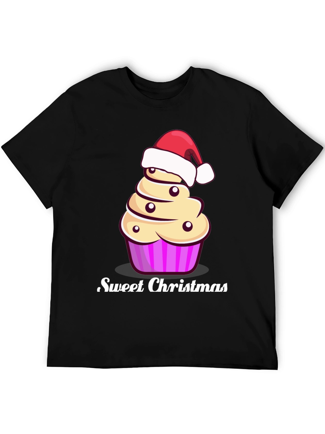 Sweet Christmas Cupcake Santa Hat Graphic Tee